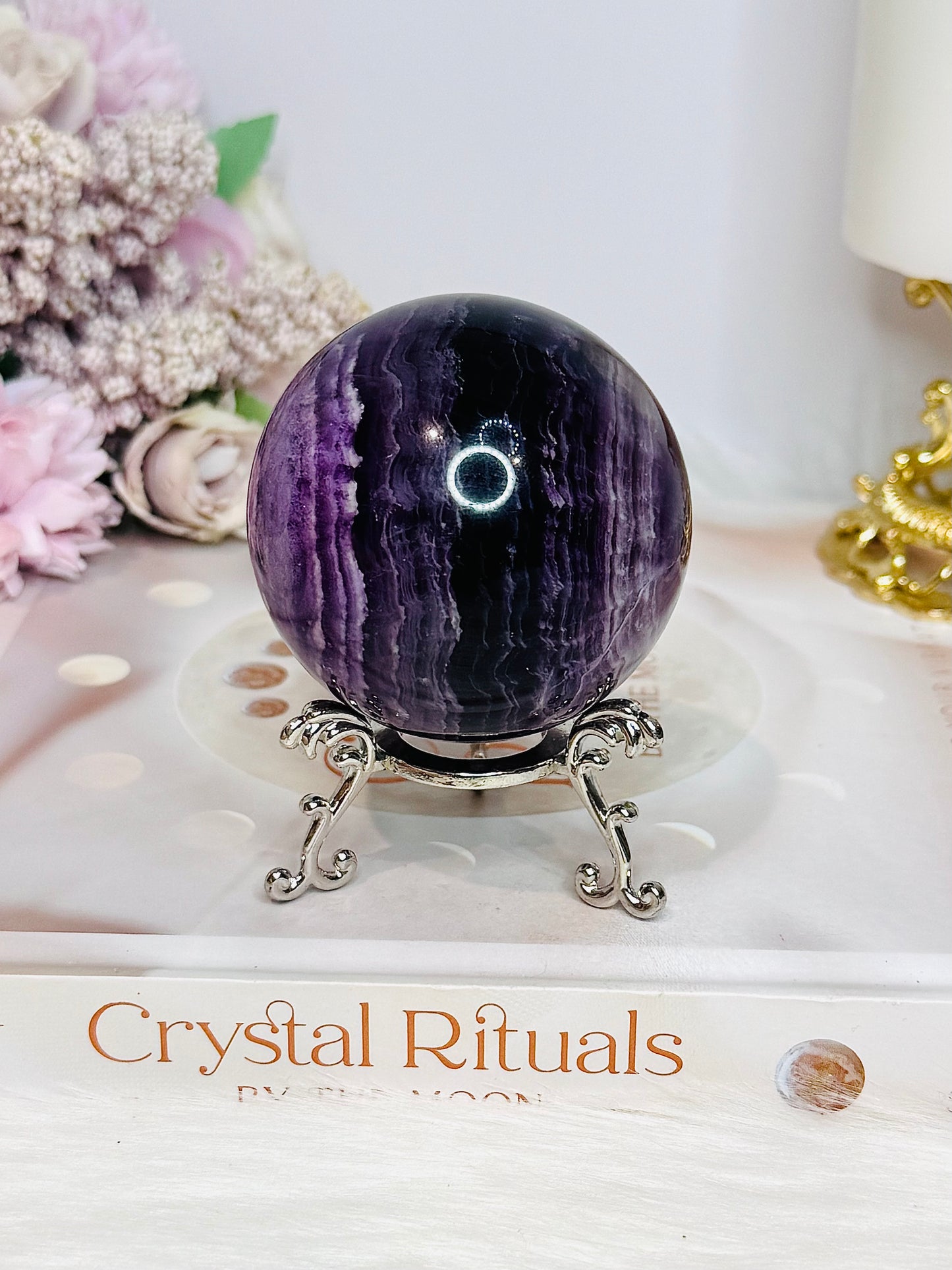 High Grade Purple Fluorite Sphere On Stand 340g