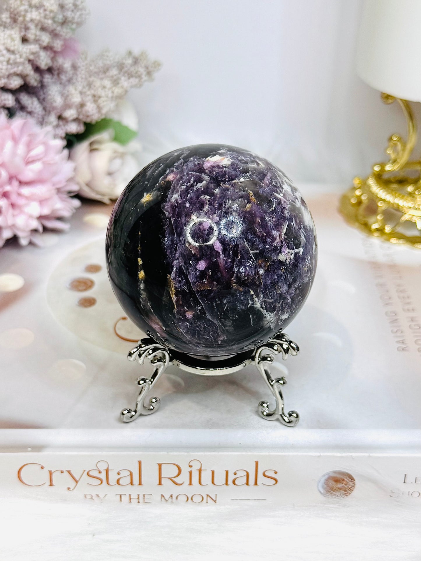 Large Pink Purple Tourmaline Sphere on Stand 328g
