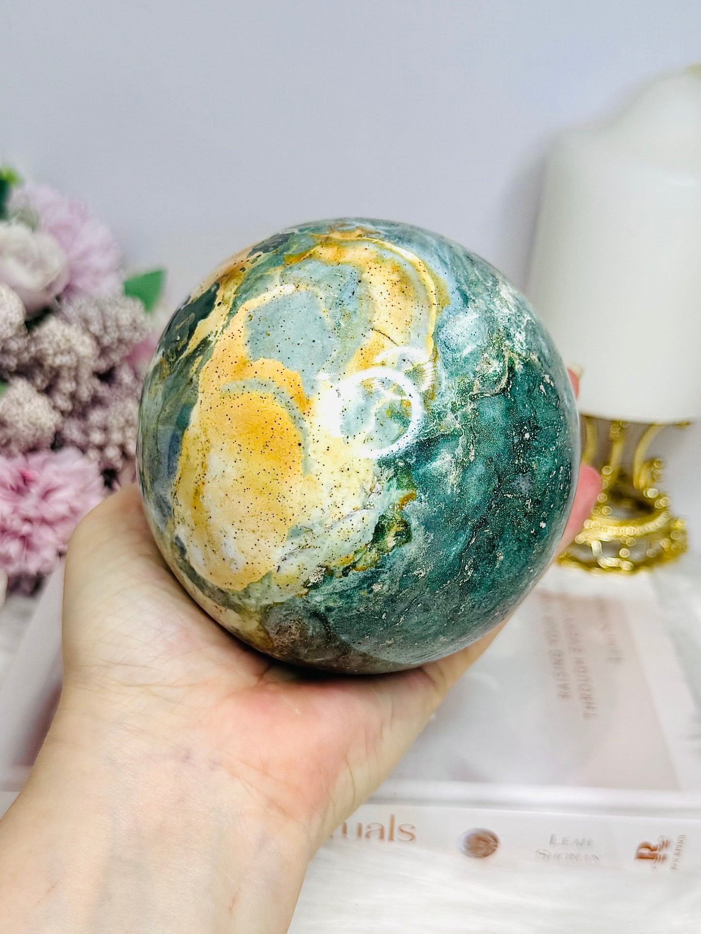Large Ocean Jasper Sphere On Stand 1.19KG
