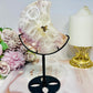 Druzy Pink Amethyst X Flower Agate Moon On Stand 17.5cm