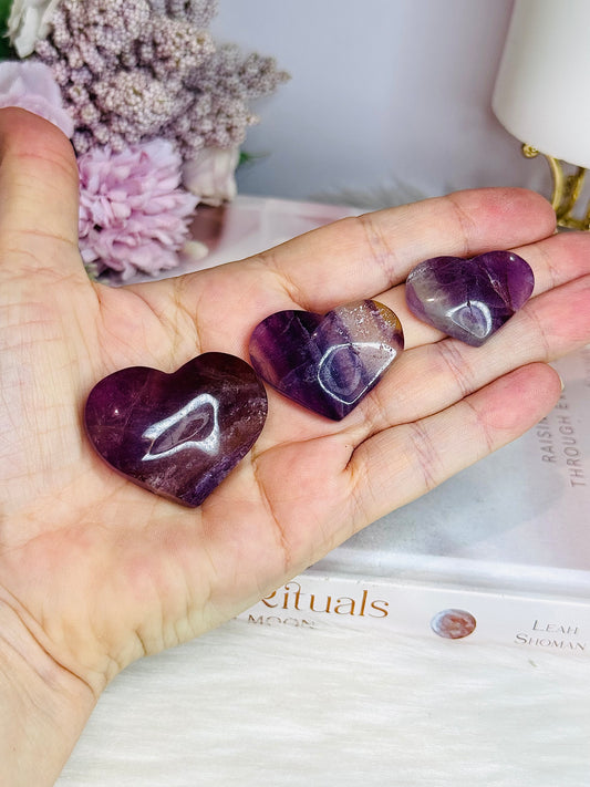 Set of 3 Purple Fluorite Hearts