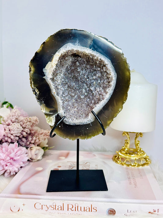 Large Natural Druzy Agate Geode On Stand 991g