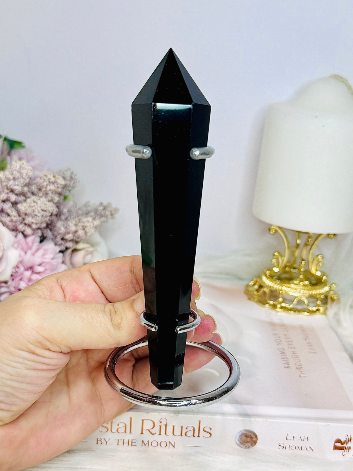 Black Obsidian Wand | Tower On Stand 14cm