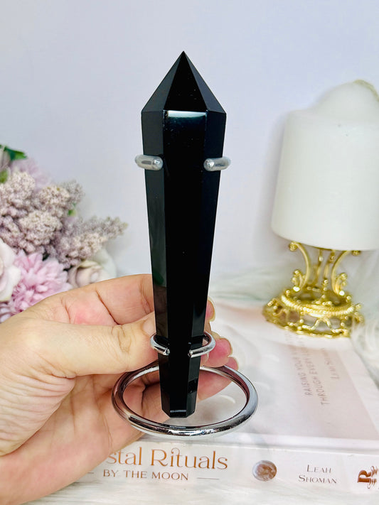 Black Obsidian Wand | Tower On Stand 14cm