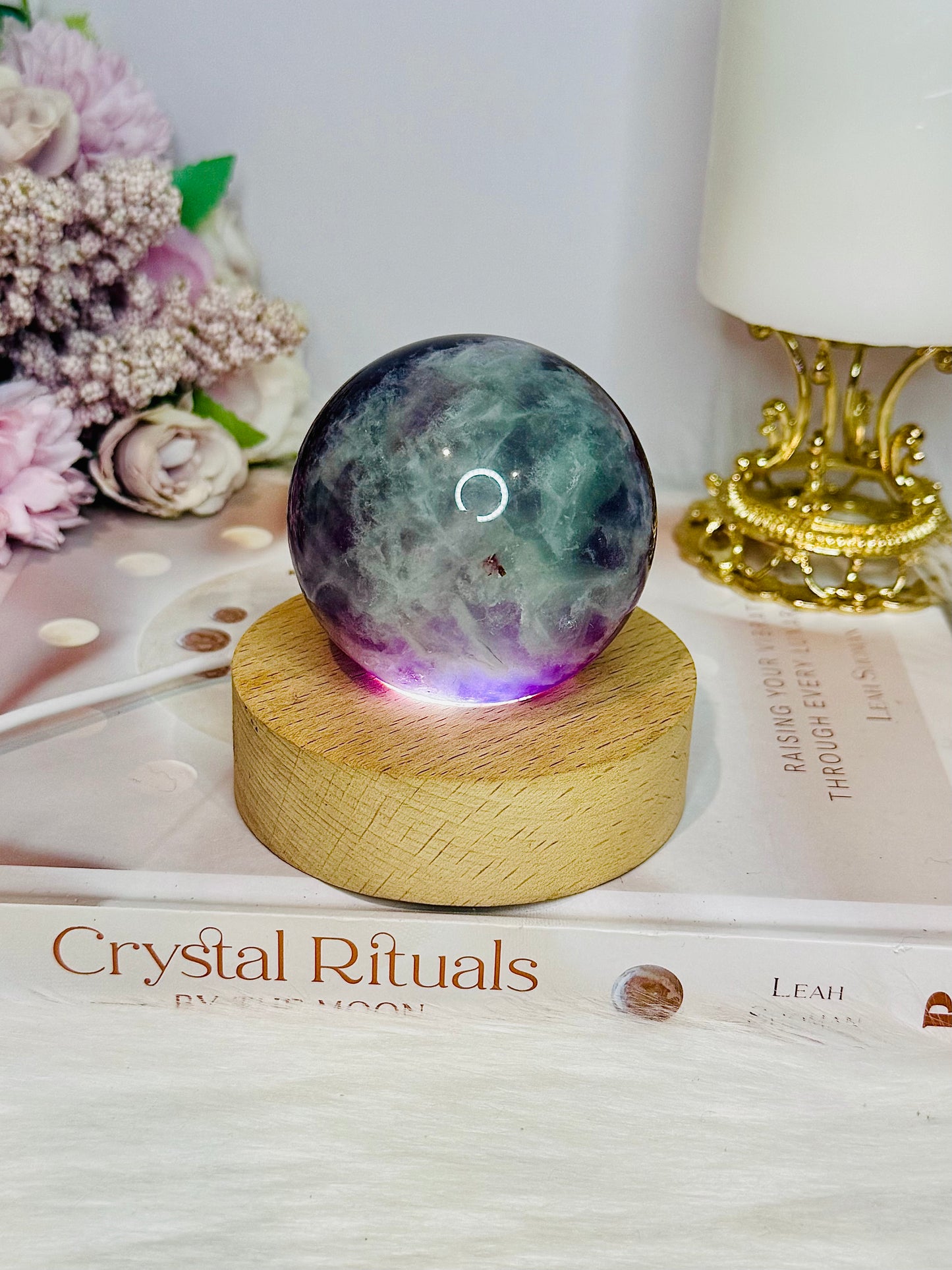 Rainbow Fluorite Sphere on Light Stand 384g