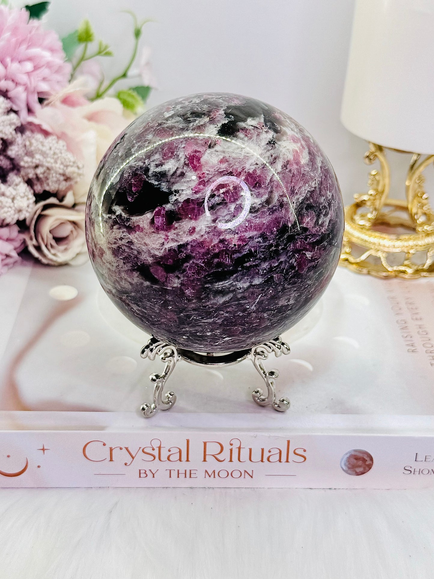 Large High Grade 624gram Pink Tourmaline Sphere On Stand