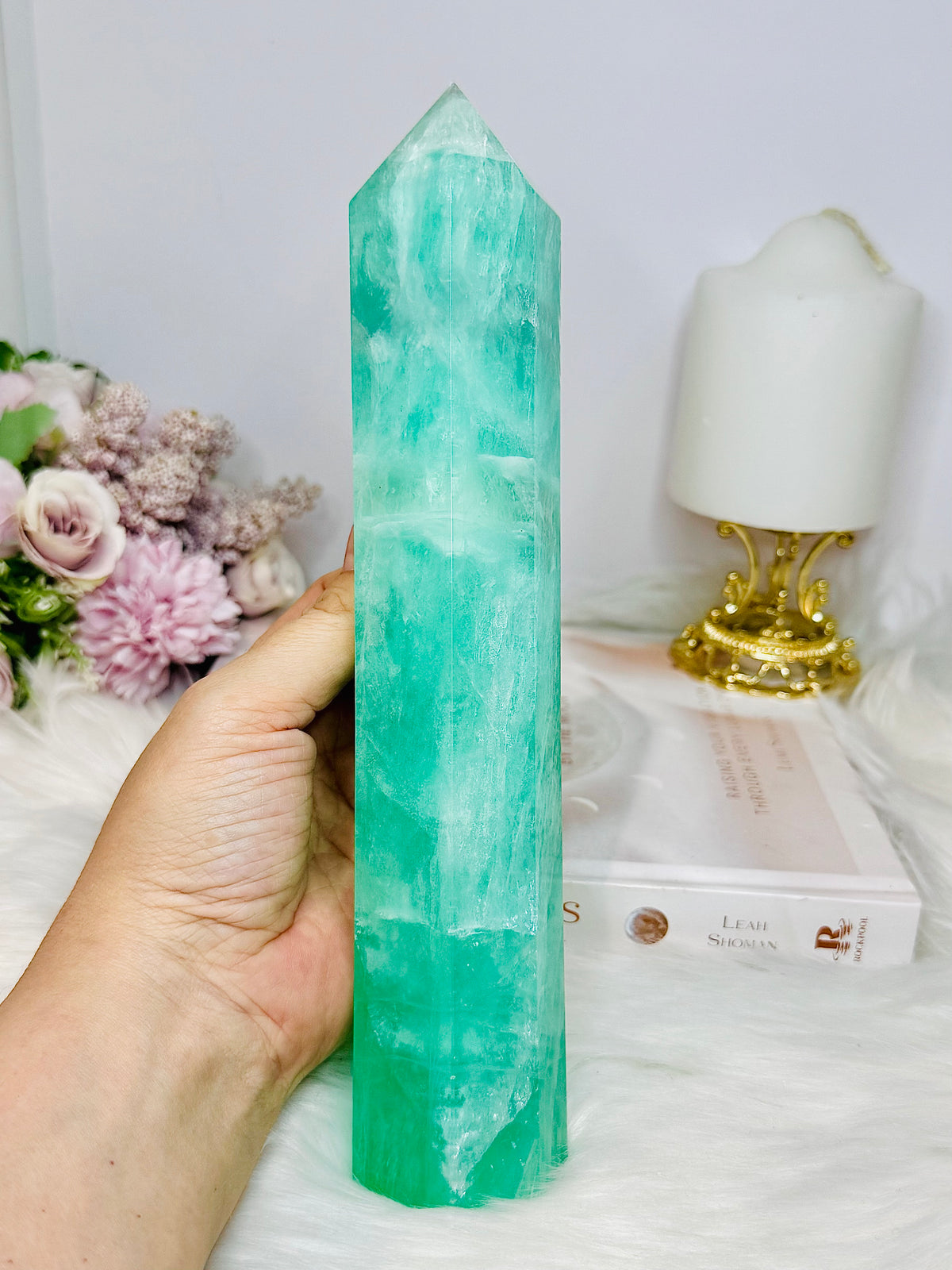 Huge High Grade Green Watermelon Fluorite Tower 24cm 885g