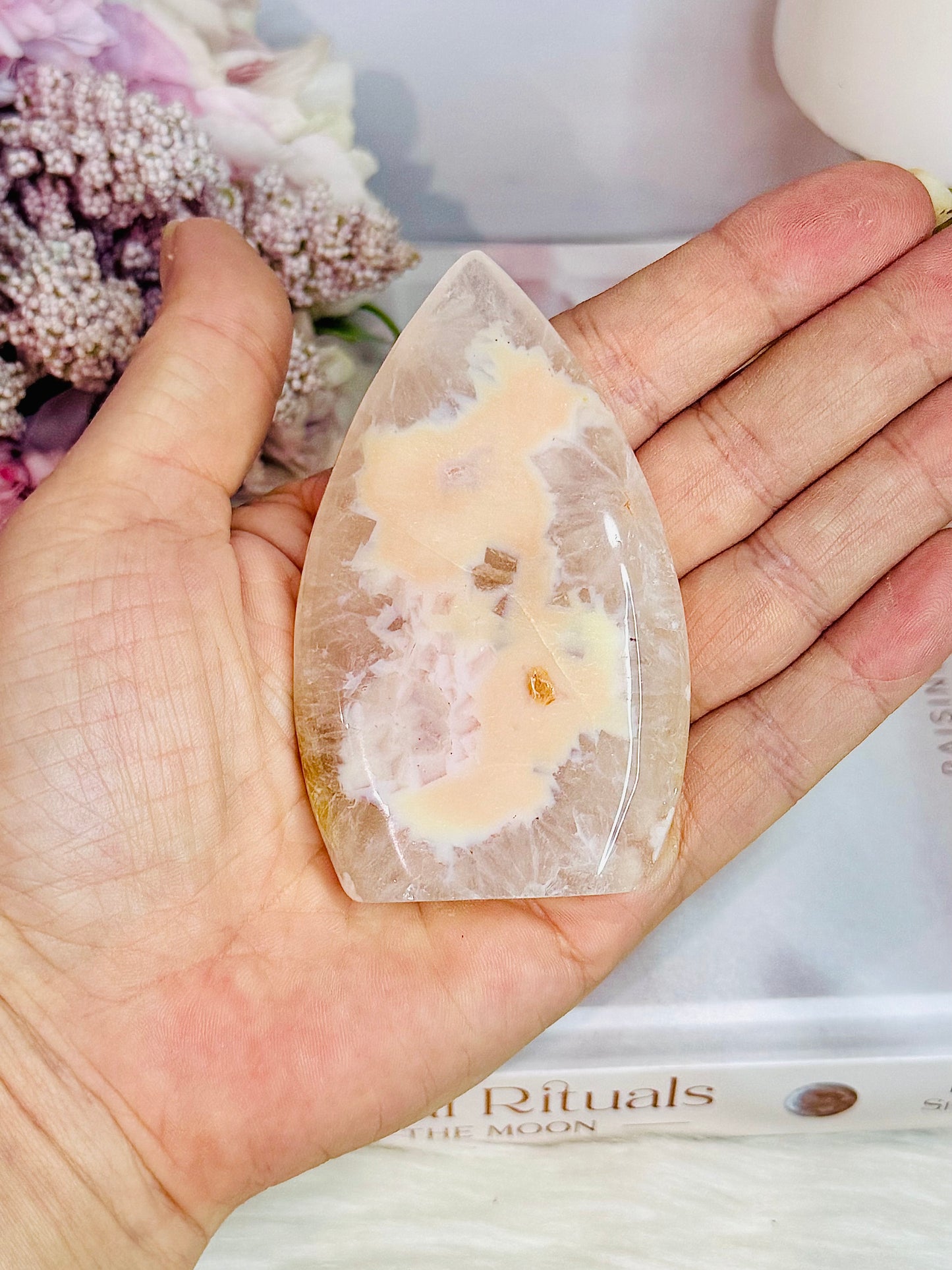 Natural 8cm Flower Agate Carved Flame | Freeform