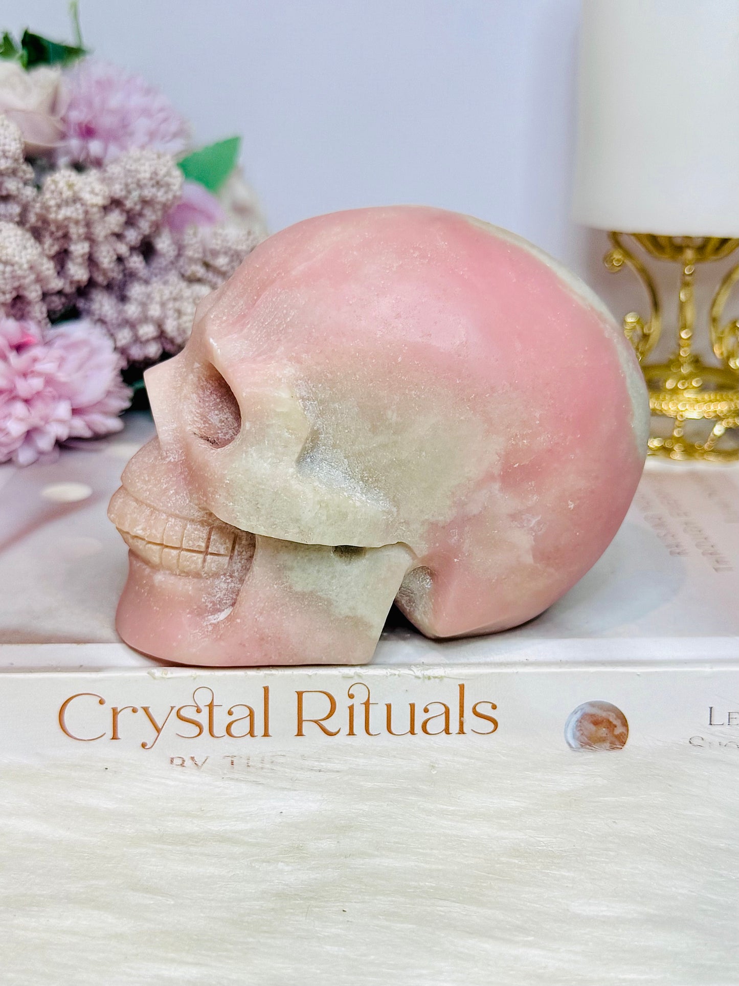Large Pink Opal Carved Skull 10cm 828g