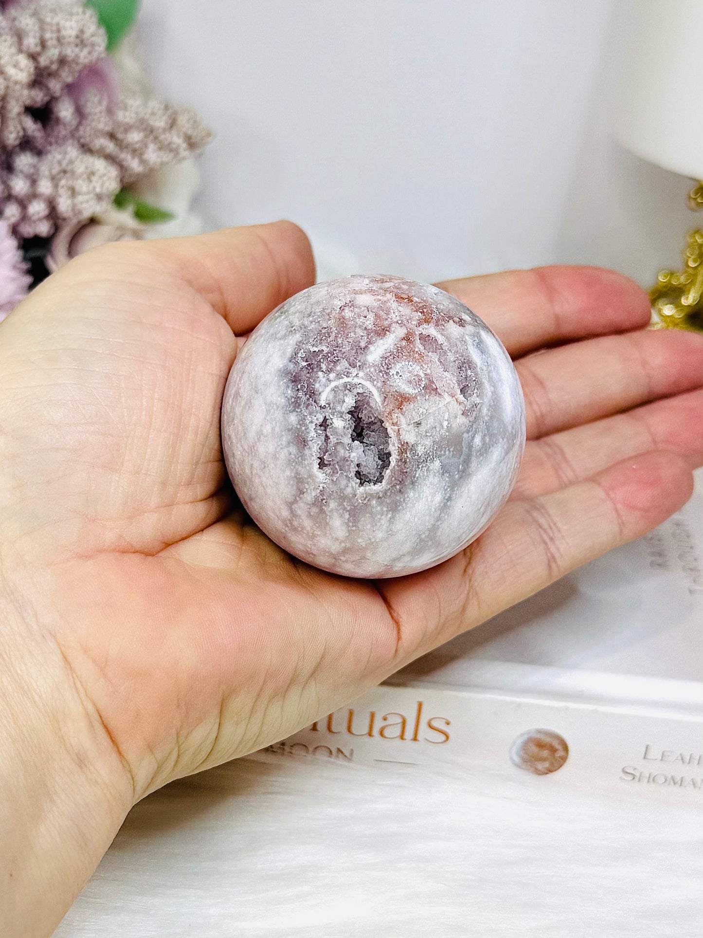 Pink Amethyst Druzy Sphere On Stand 171g