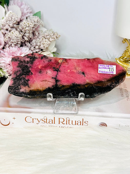 High Grade Rhodonite Slab on Stand 15cm