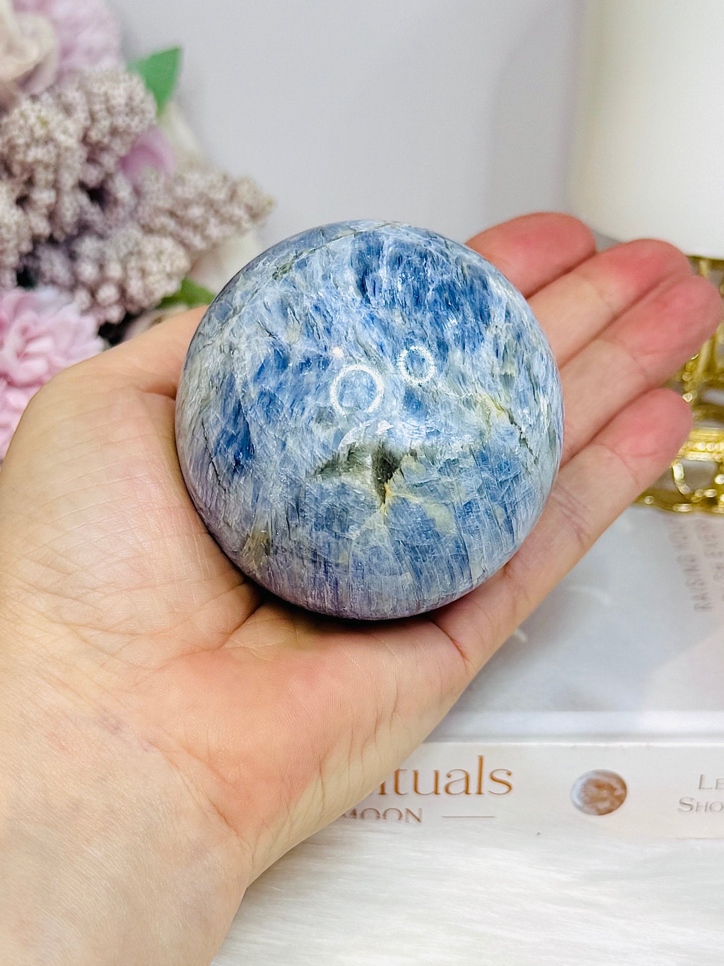 Blue Kyanite Sphere on Stand 485g On Stand