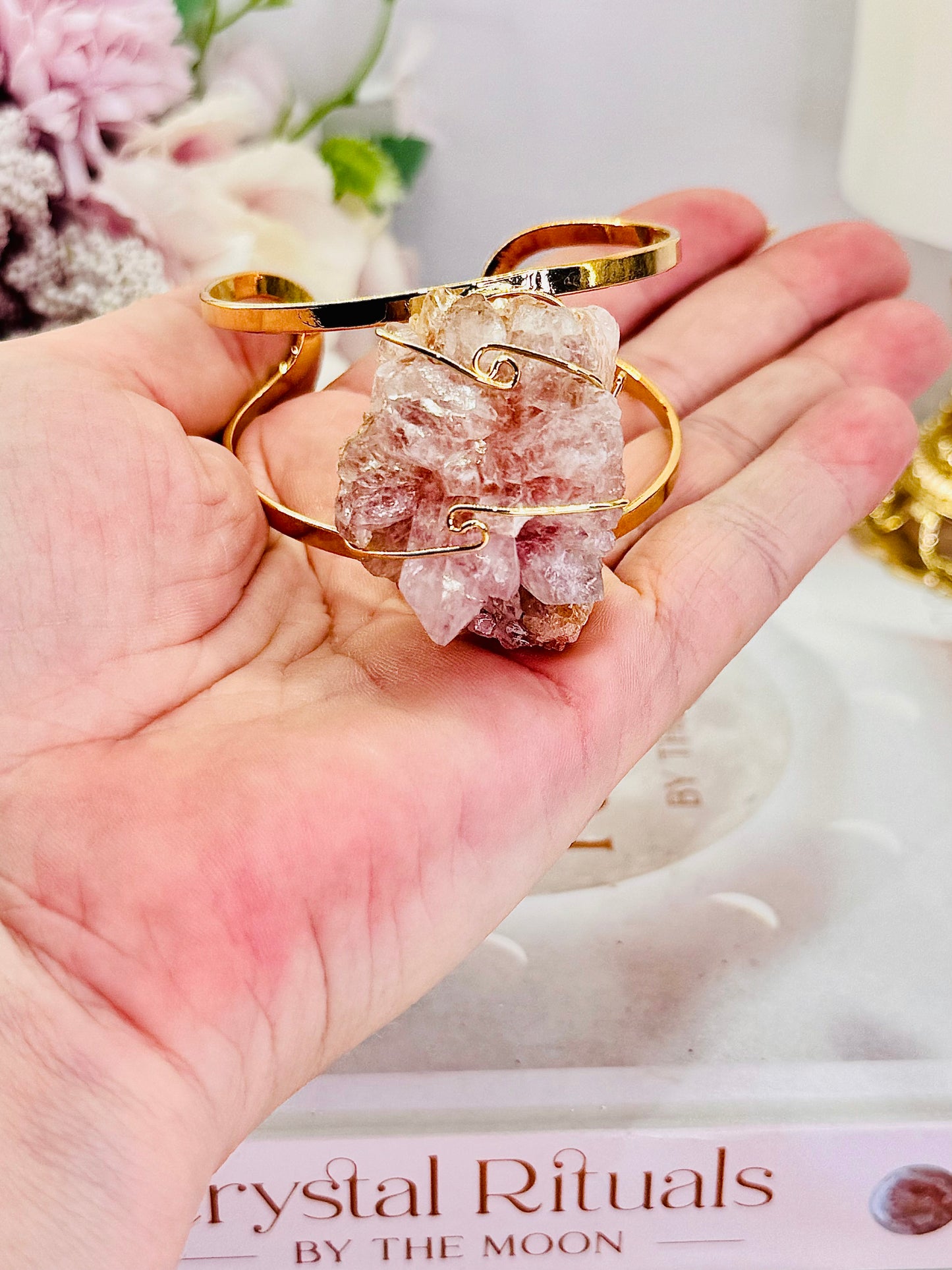 Stunning Chunky Druzy Pink Amethyst Gold Plated Bracelet From Brazil ~ Absolutely Gorgeous