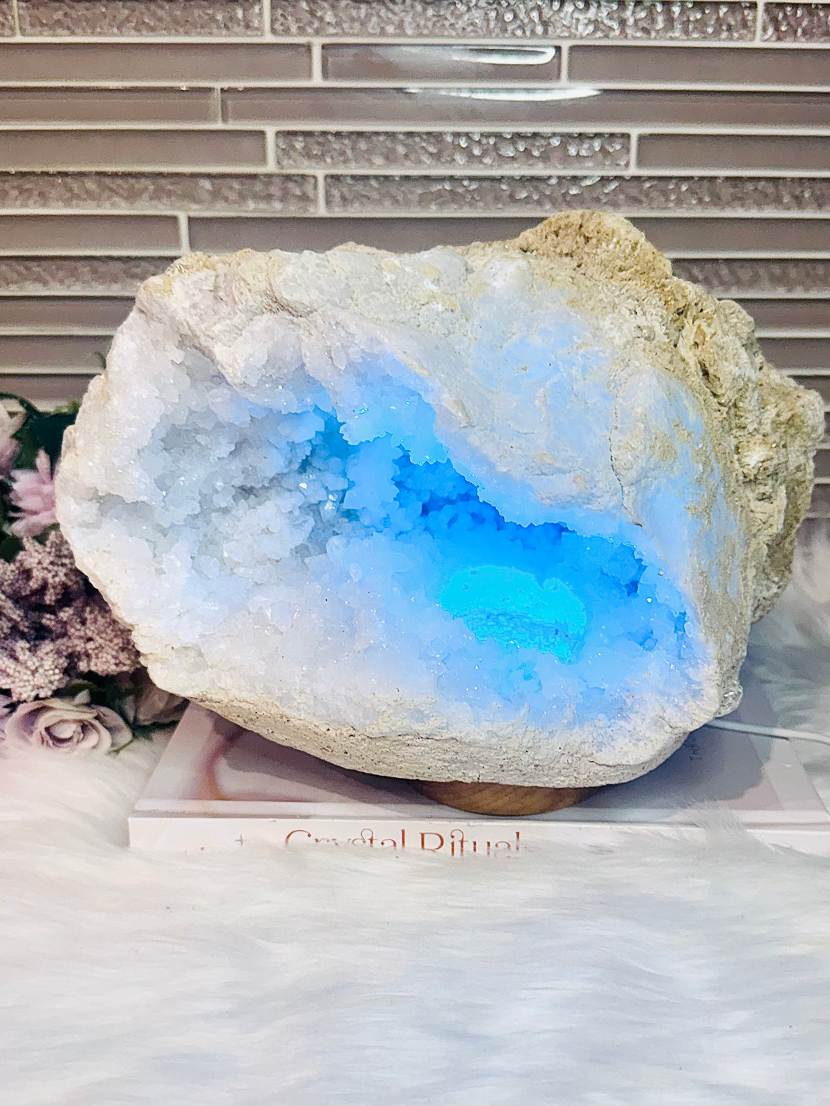 Huge Natural Moroccan Geode with Multicoloured Light Lamp 3.7KG