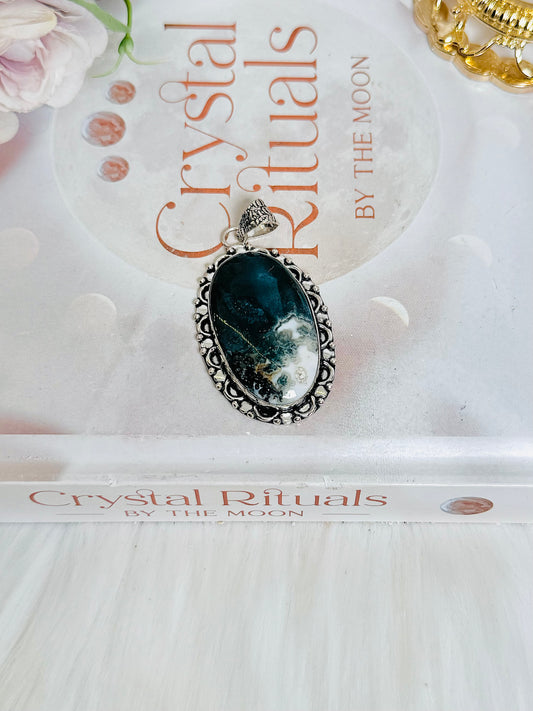 Large Moss Agate Pendant in Gift Bag