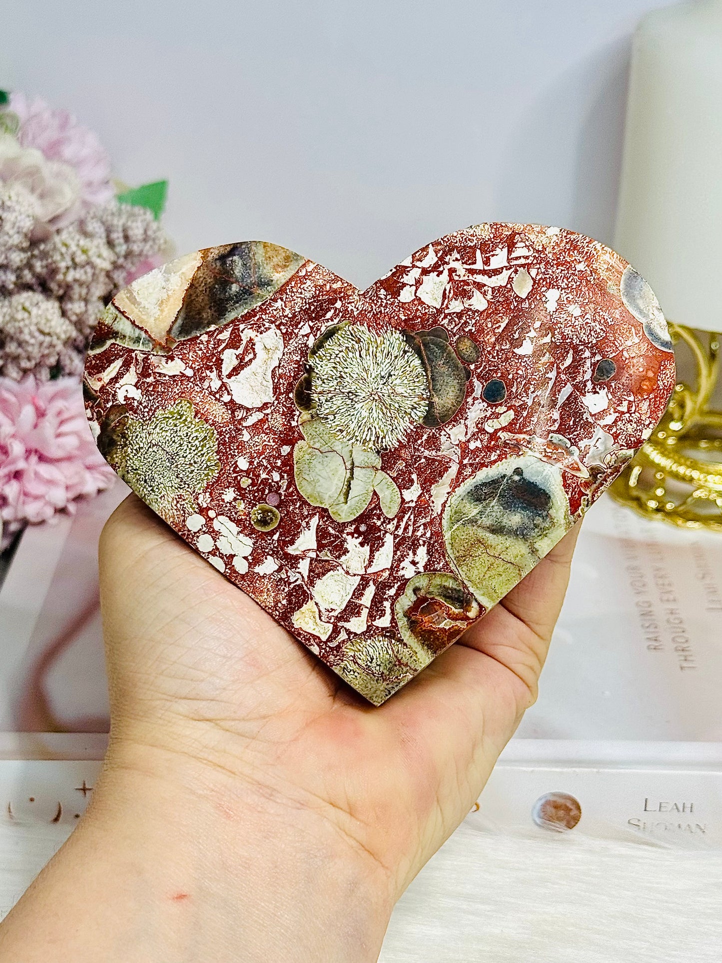 Large Money Agate Heart on Stand 12cm