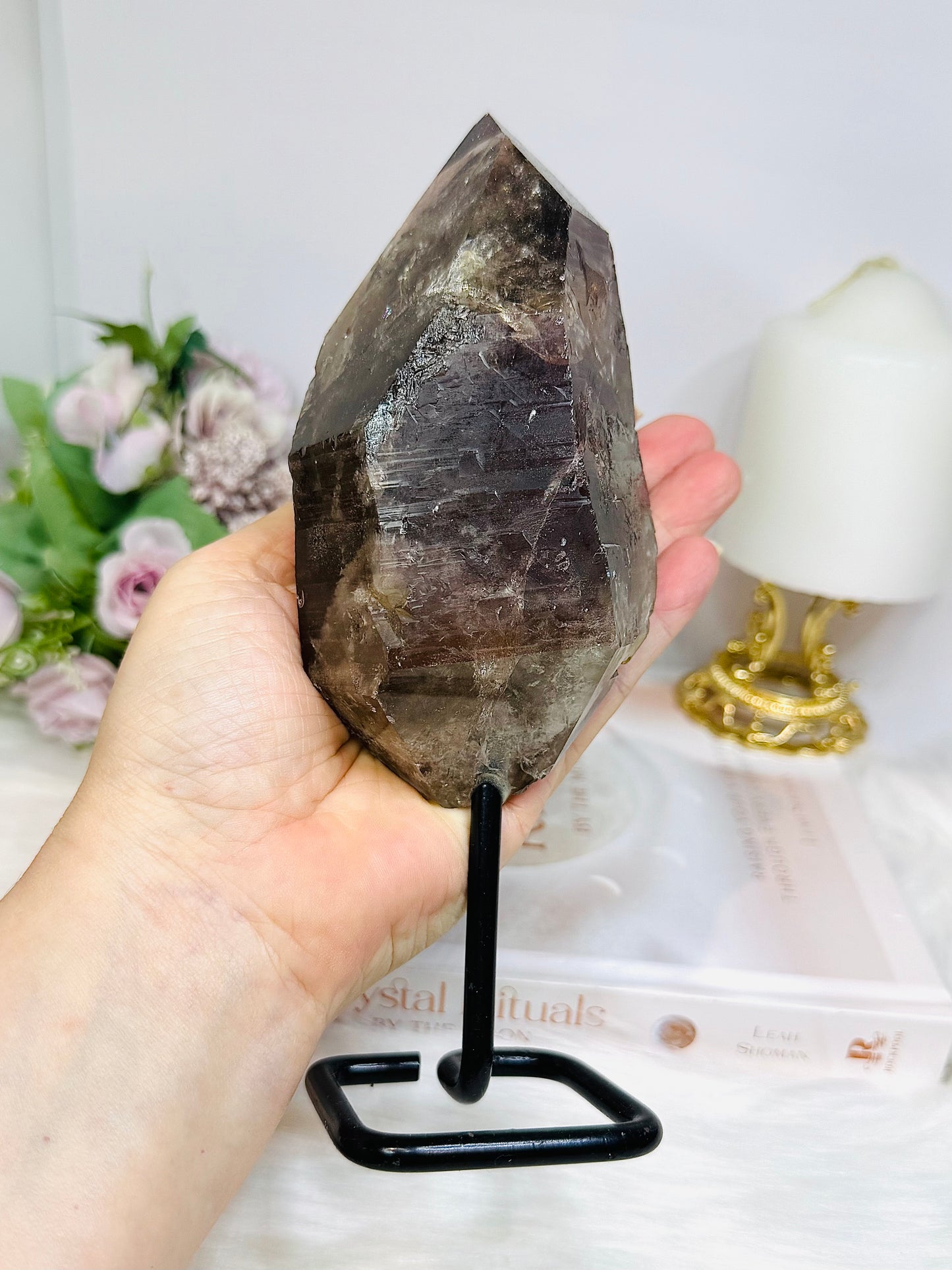 Large Smokey Lemurian Quartz Freeform on Stand 20cm 770g