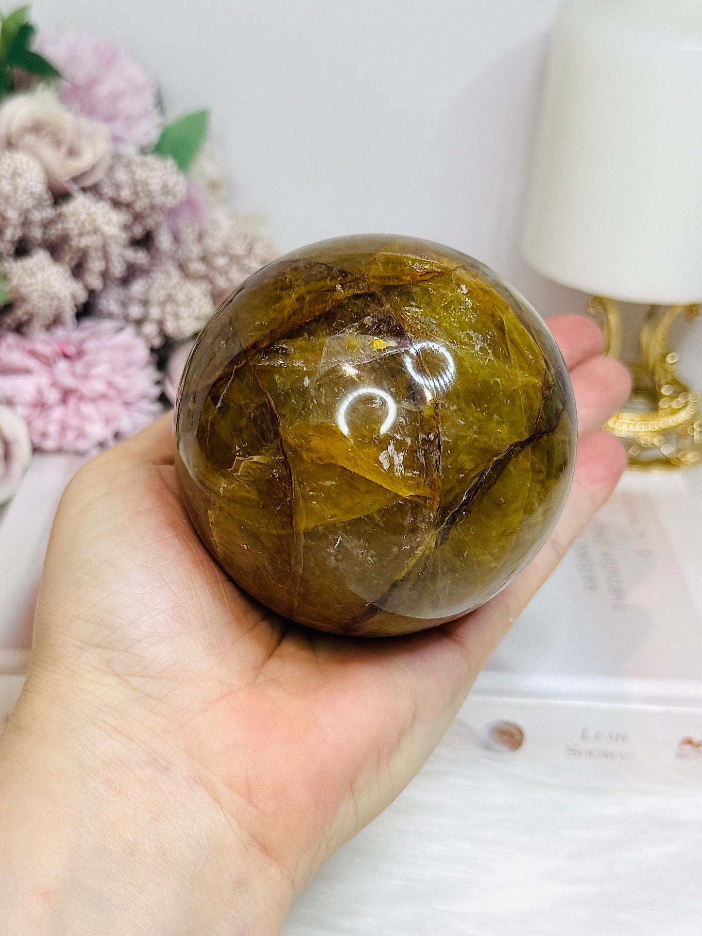 Large Hematoid Quartz Sphere On Stand 629g