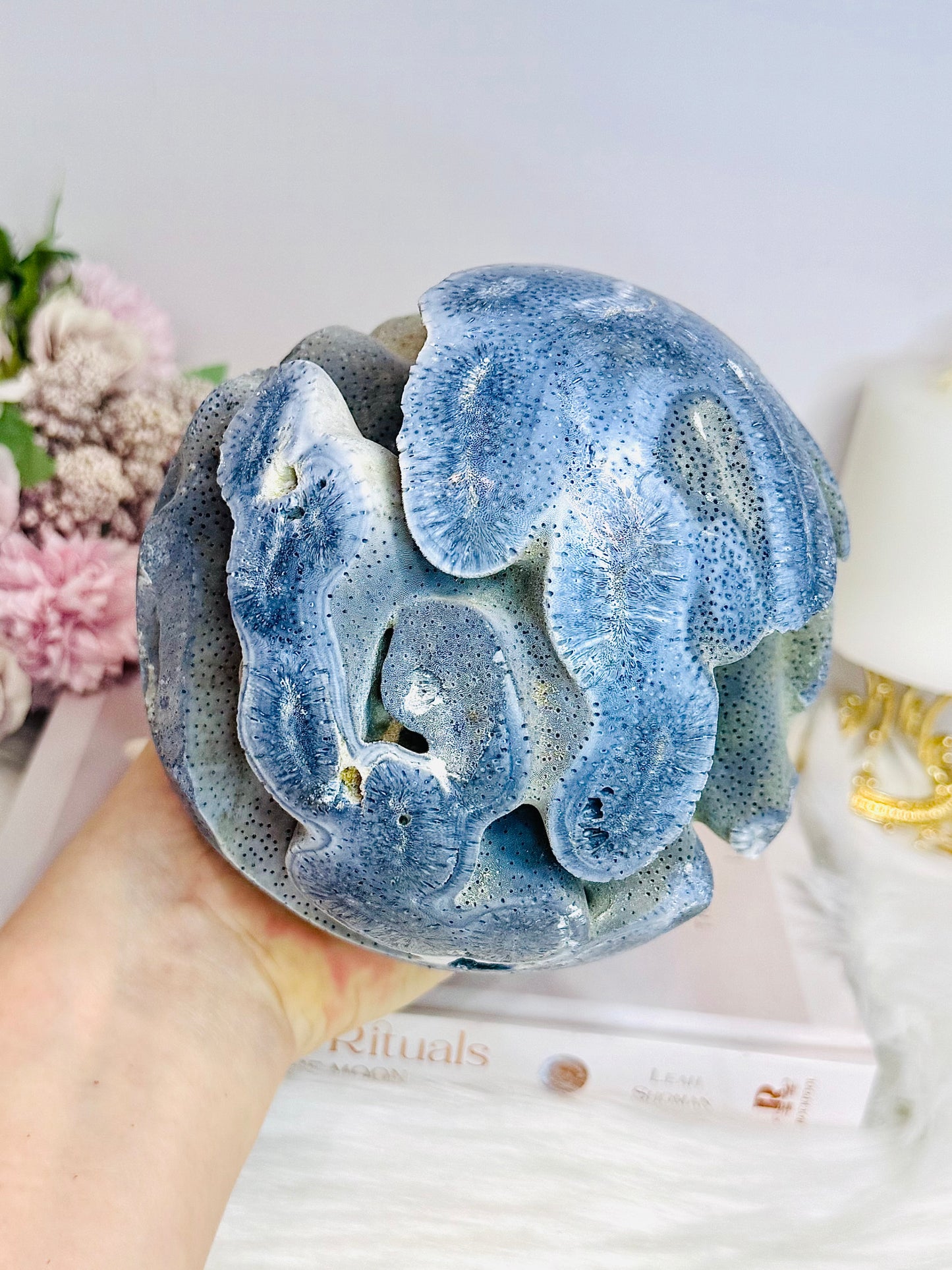 Huge Rare Natural Blue Coral Fossil Sphere 2.16KG
