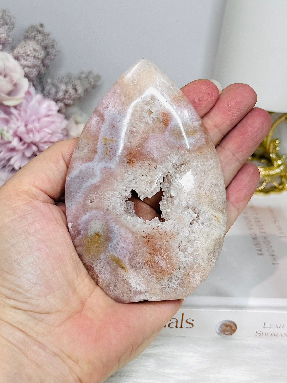 Druzy Flower Agate Flame on Stand 11cm
