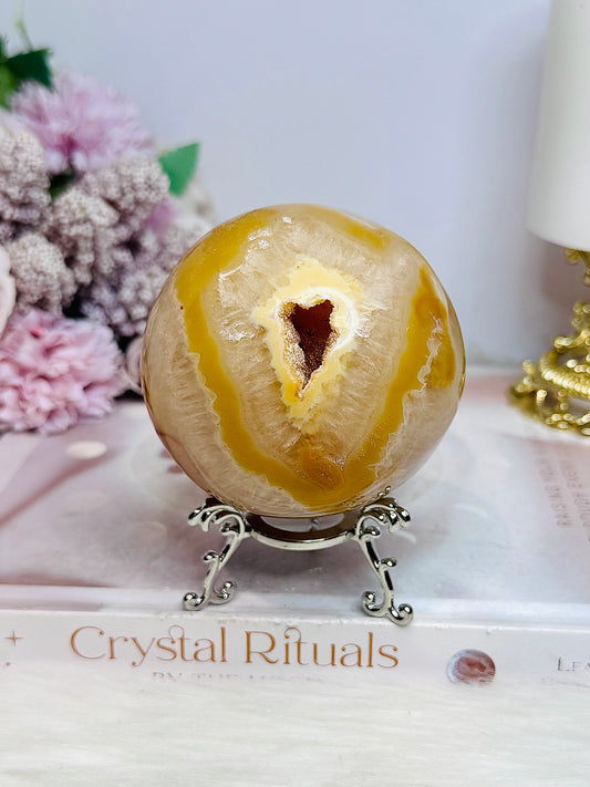 Large Druzy Carnelian Sphere on Stand 487g
