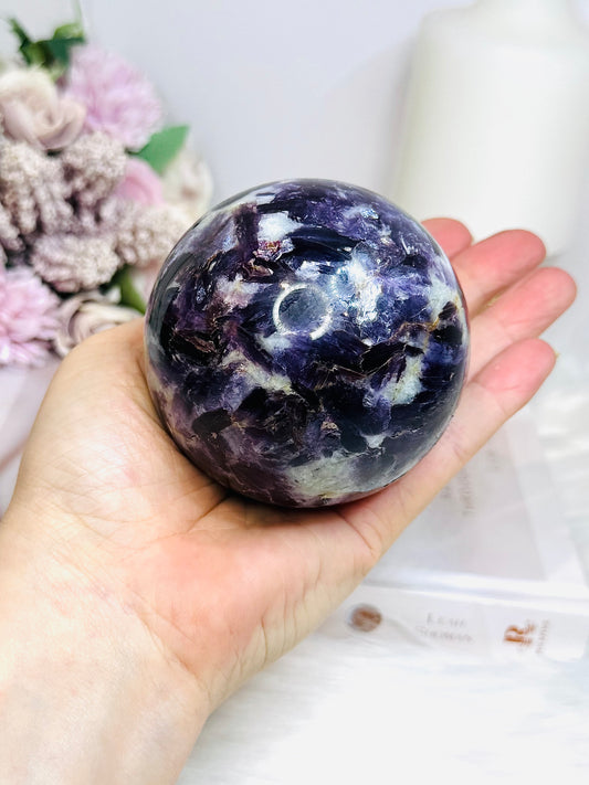 Large Lepidolite | Purple Mica Sphere on Stand 629g