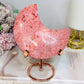 Large Rare Thulite with Epidote Carved Moon on Stand 418g (Moon 11cm)