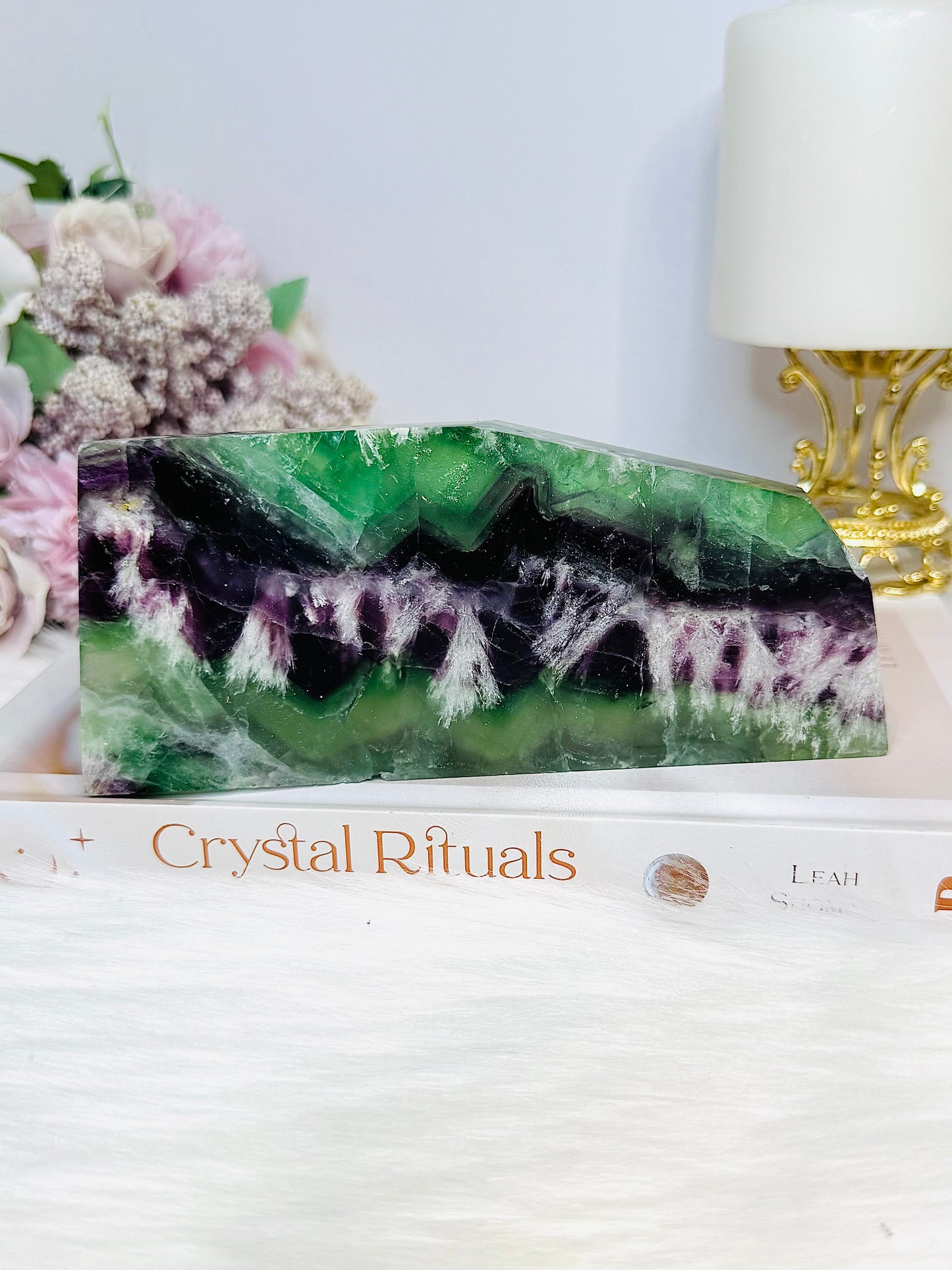 High Grade Rainbow Feather Fluorite Thick Slab 15cm