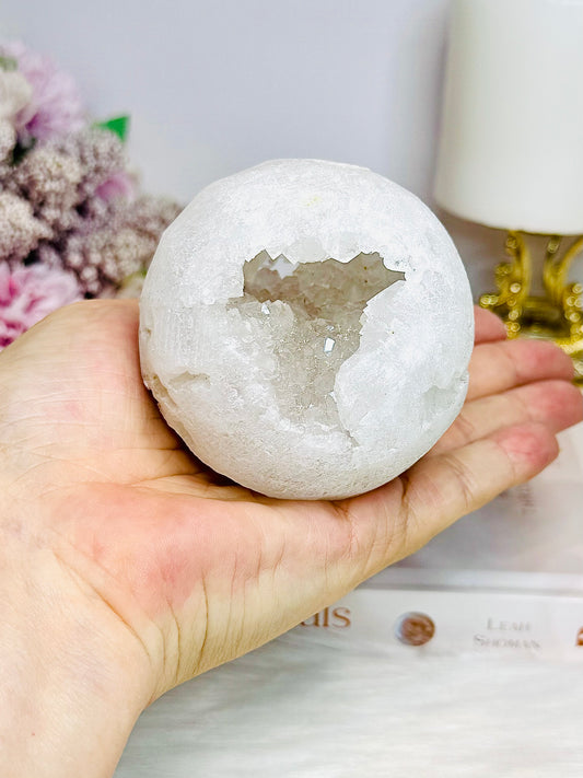 Large Moroccan Quartz Druzy Sphere On Stand 401g