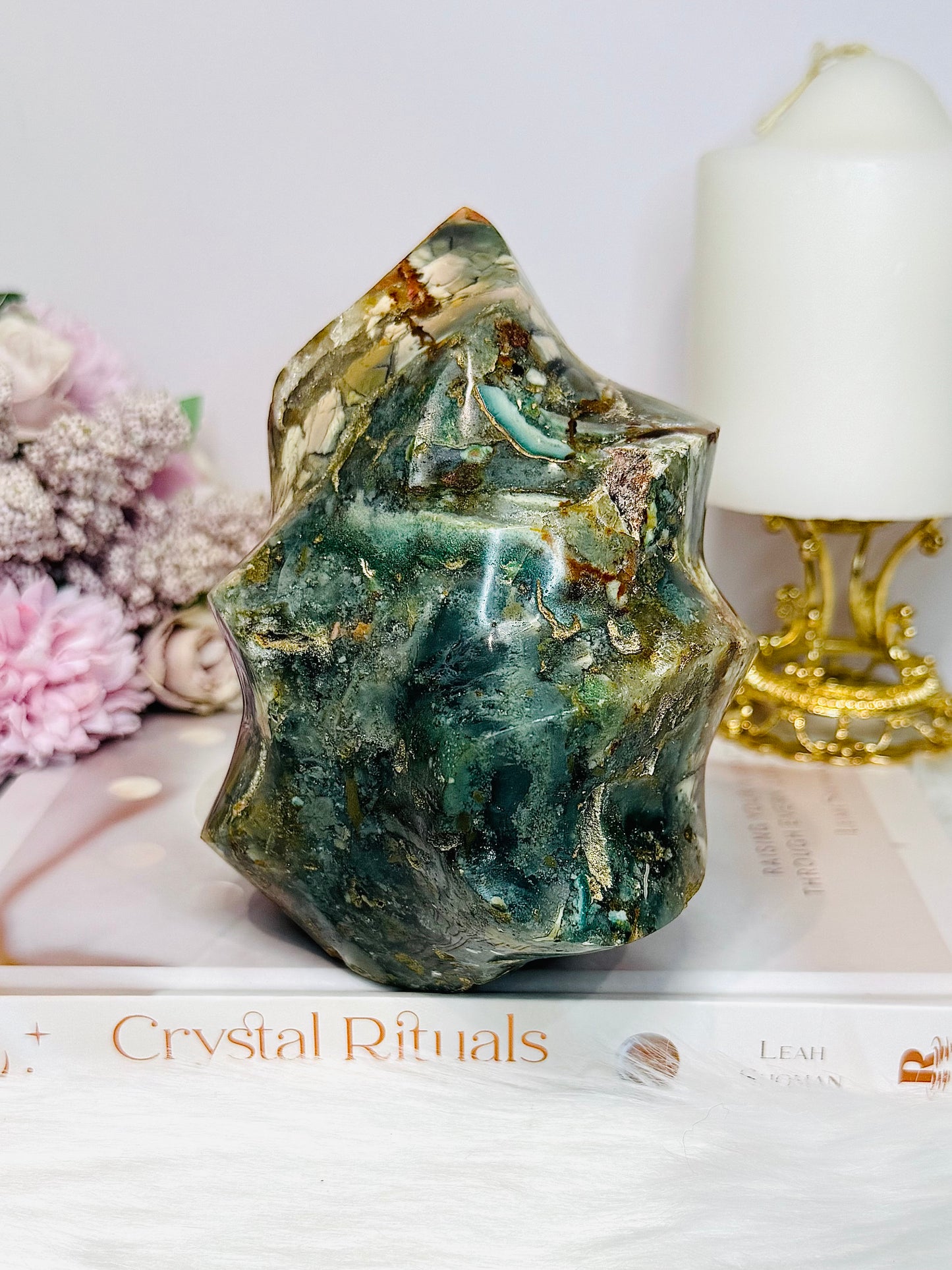 High Grade Ocean Jasper Carved Flame 13cm 1.1KG