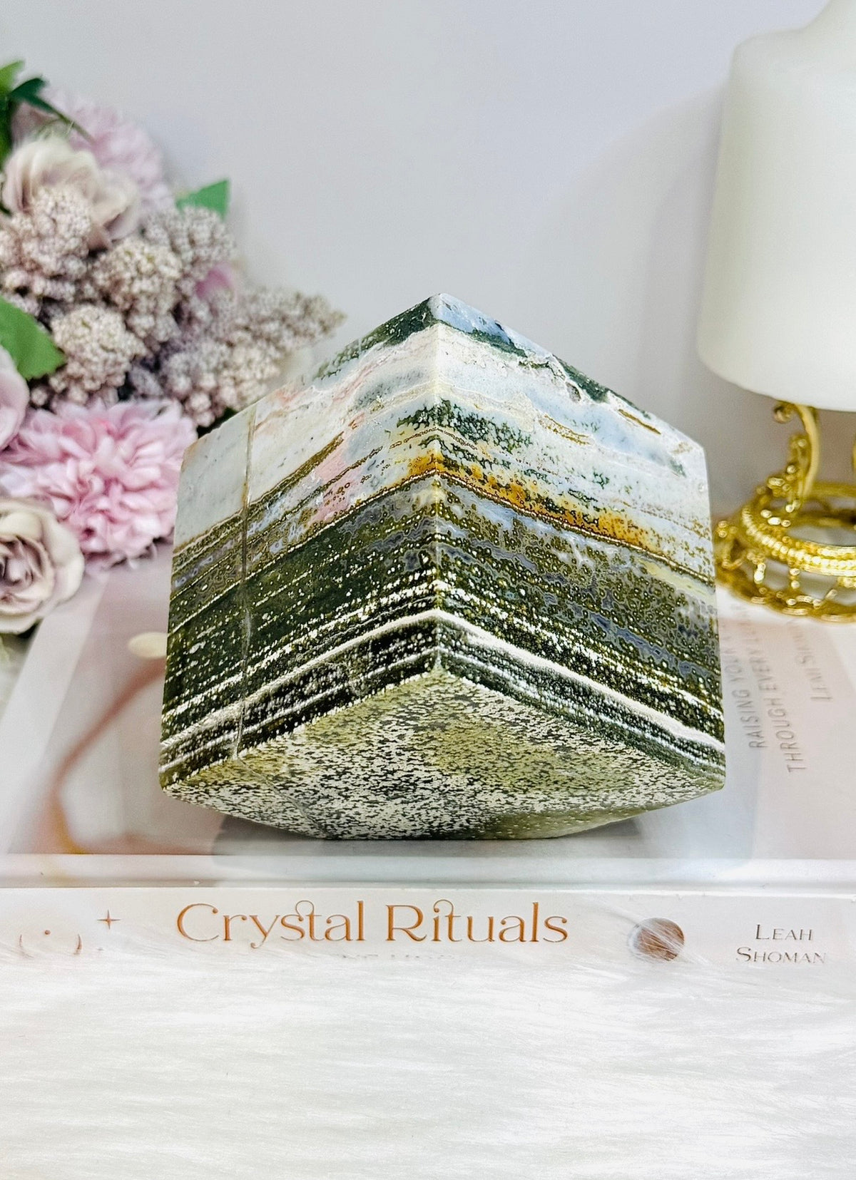 Large Ocean Jasper Carved Cube 1.18KG