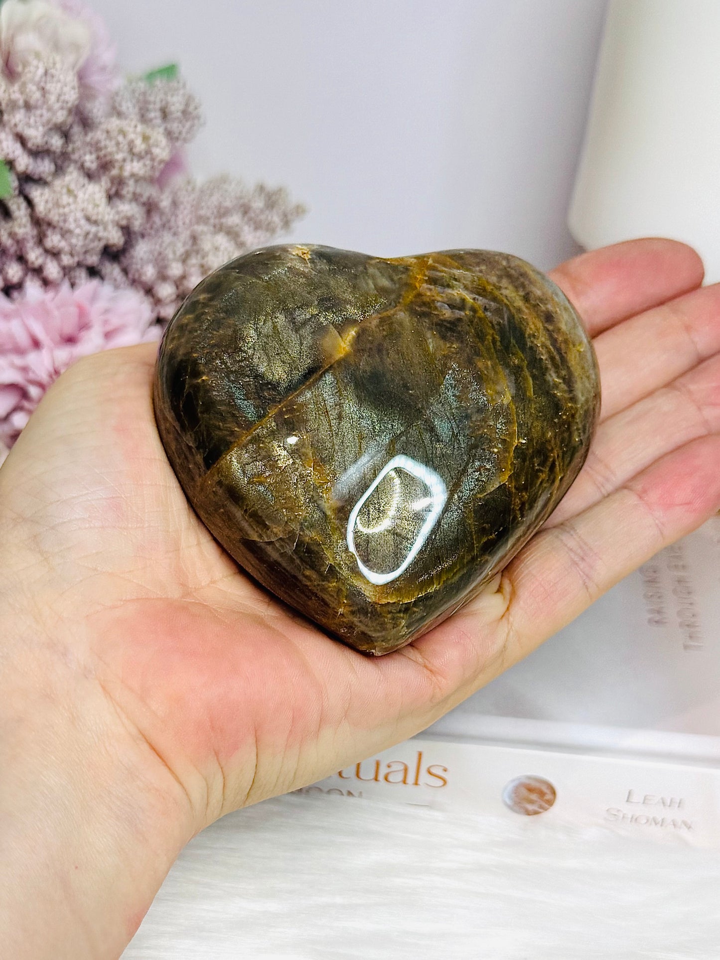 Black Moonstone Puffy Heart with Flash 243g