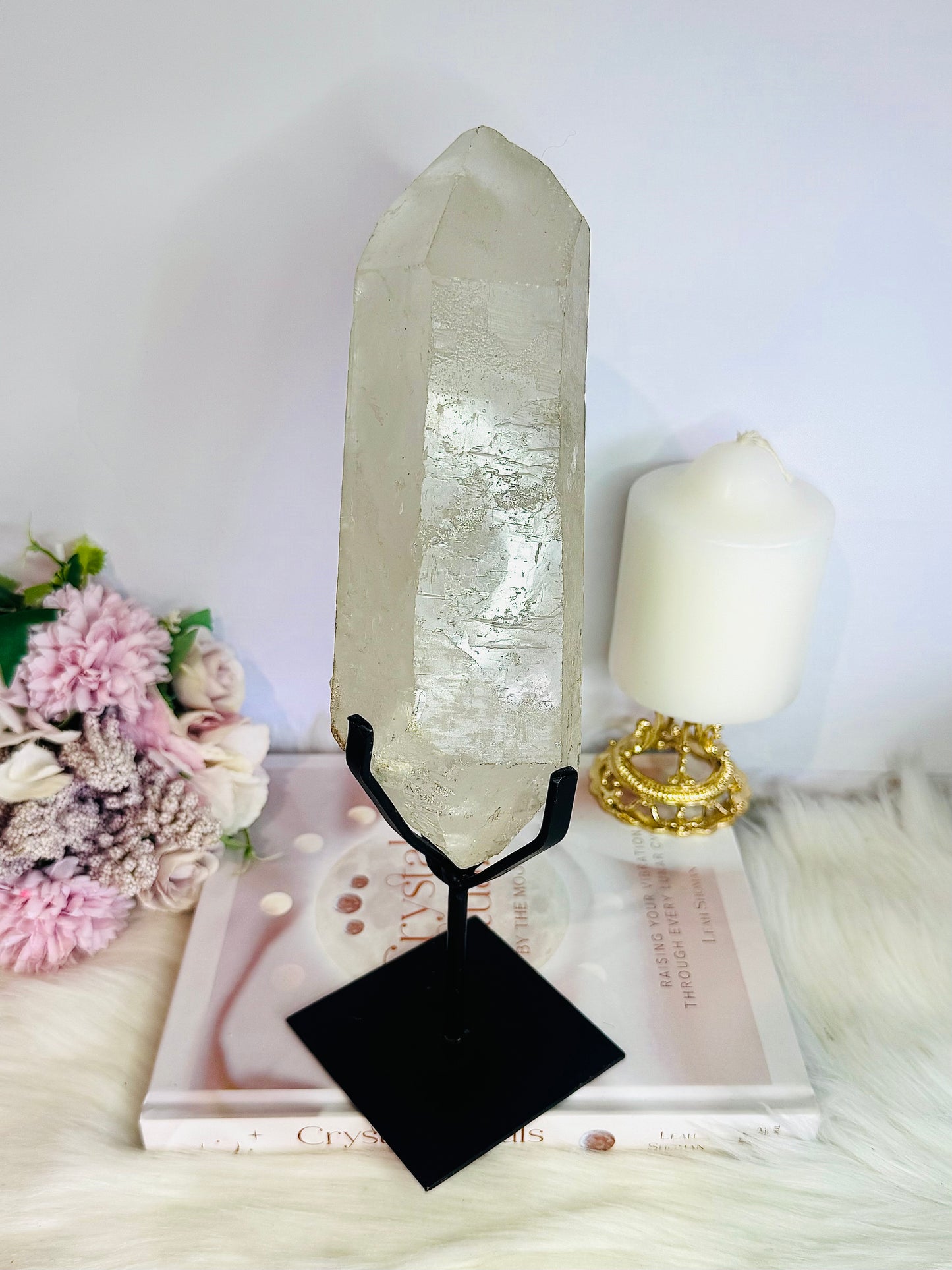 Huge Stunning 1.39KG Natural Lemurian Quartz Chunky Double Terminated Point | Tower On Stand From Brazil