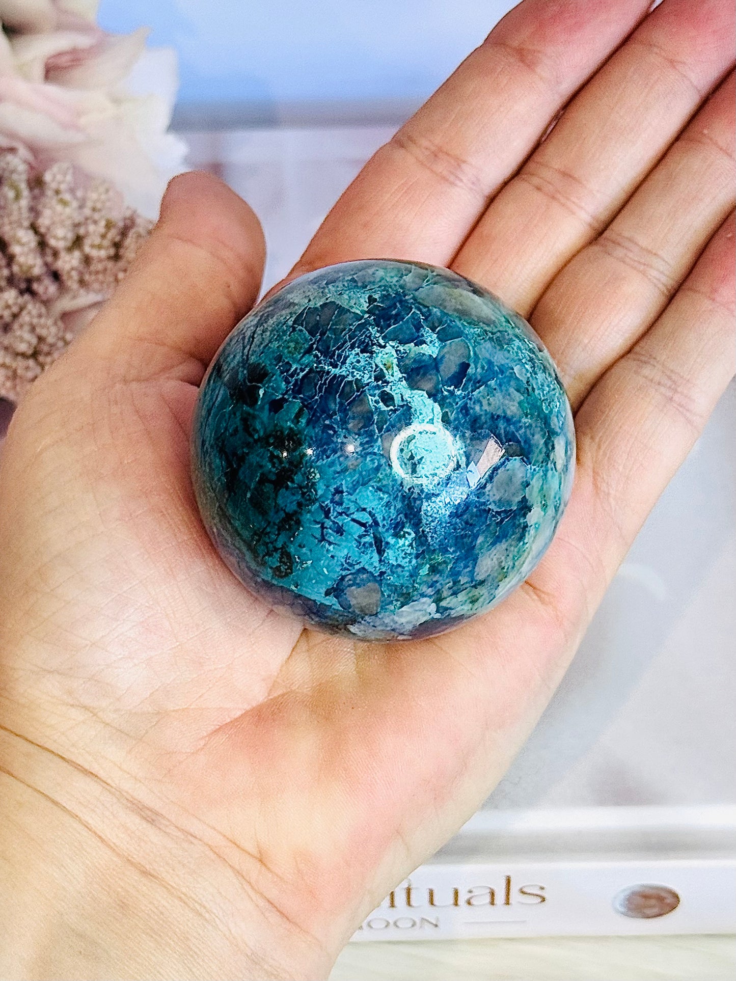 Absolutely Incredible High Grade Chrysocolla Sphere on Stand 6.5cm