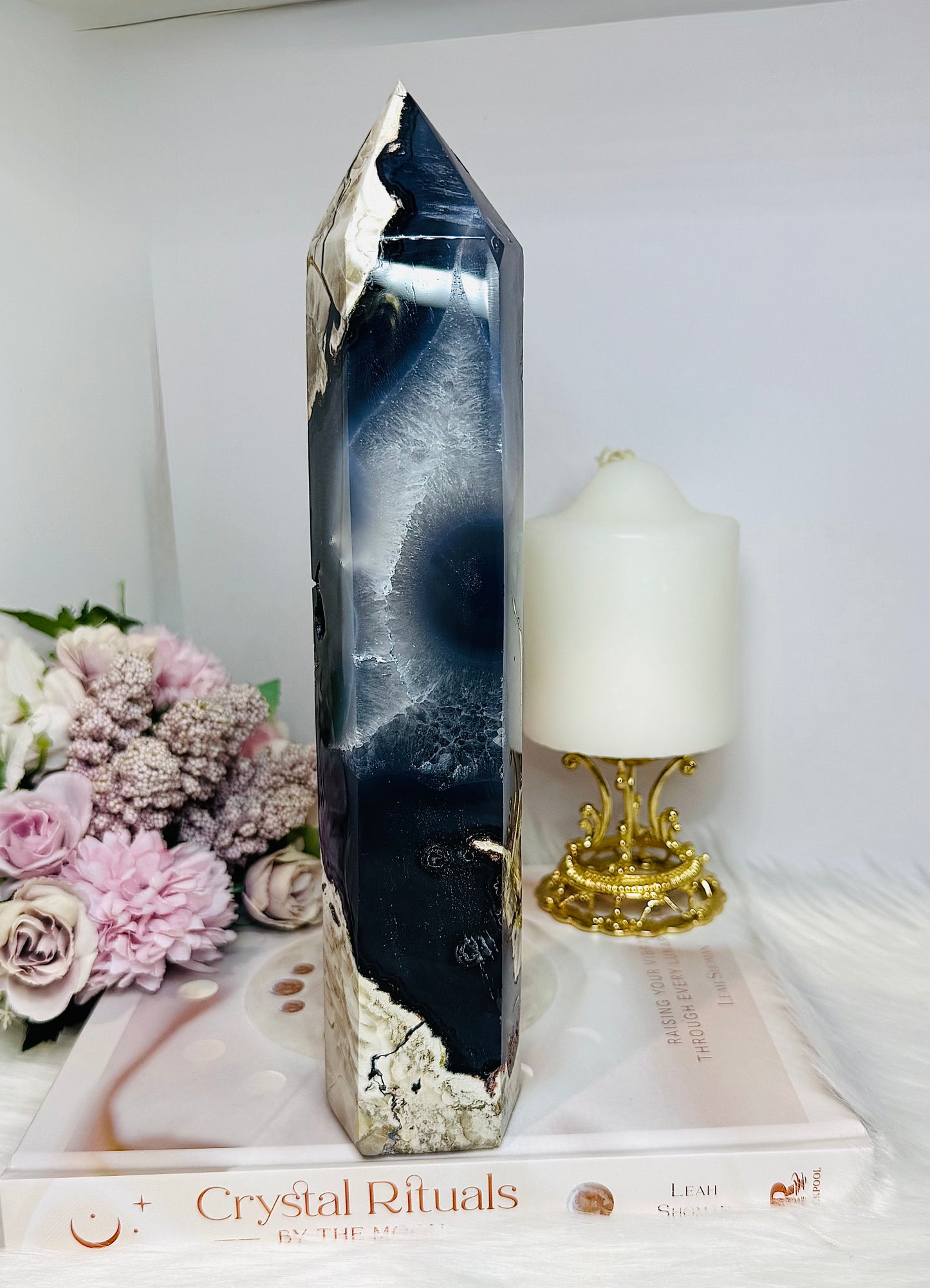 Huge Natural Volcano Agate Druzy Tower ~ UV Reactive 25cm 1.09KG