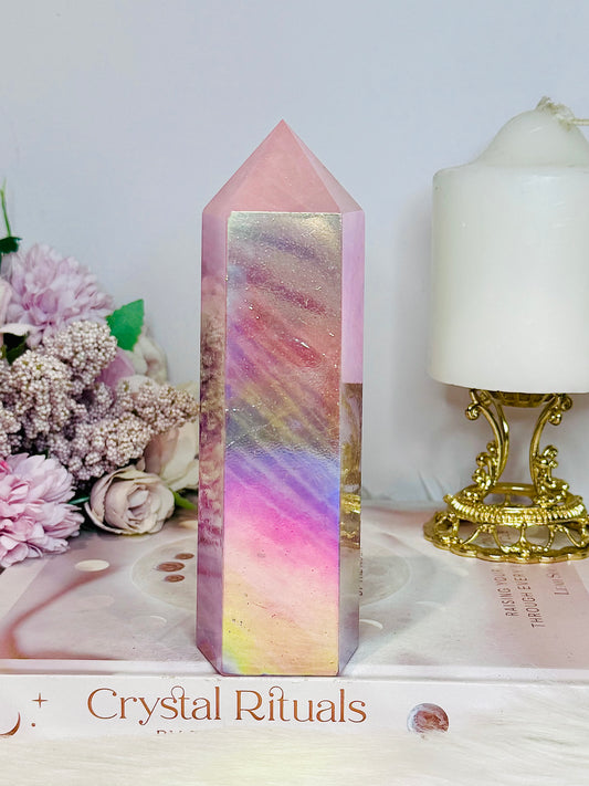 Large Angel Aura Chunky Rose Quartz Tower 16cm 597g