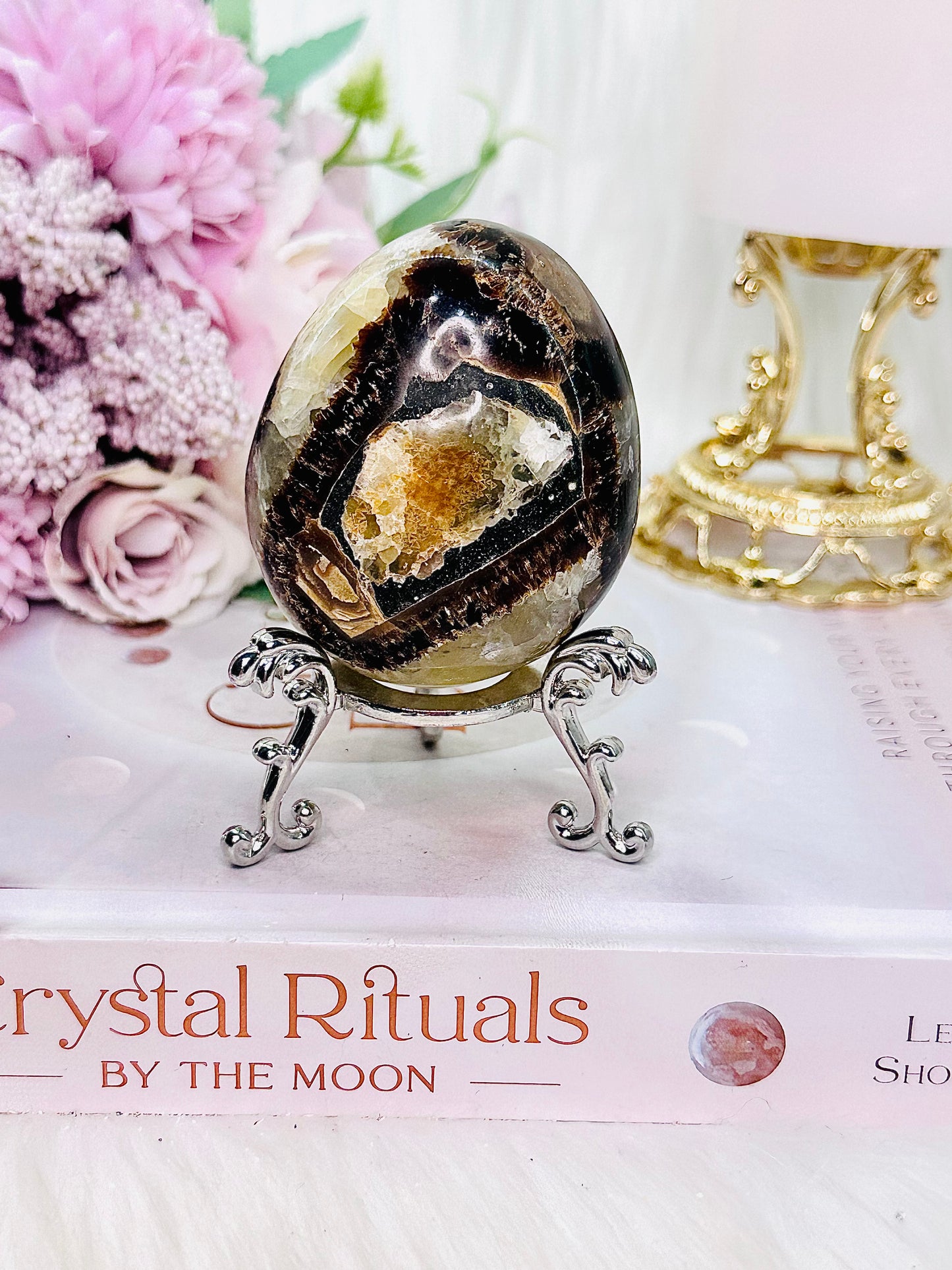 Gorgeous Druzy Septarian Egg On Stand