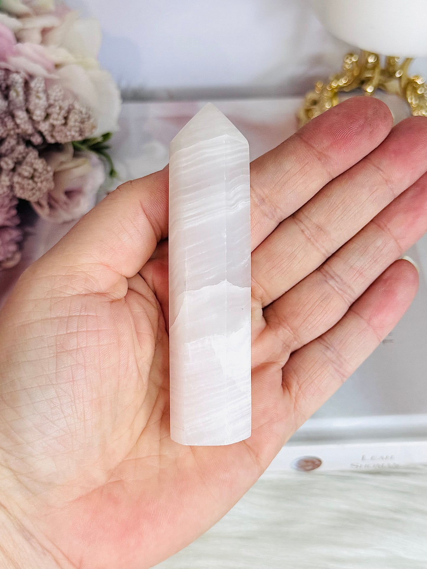 Natural Pink Mangano Calcite Tower UV Reactive 9cm