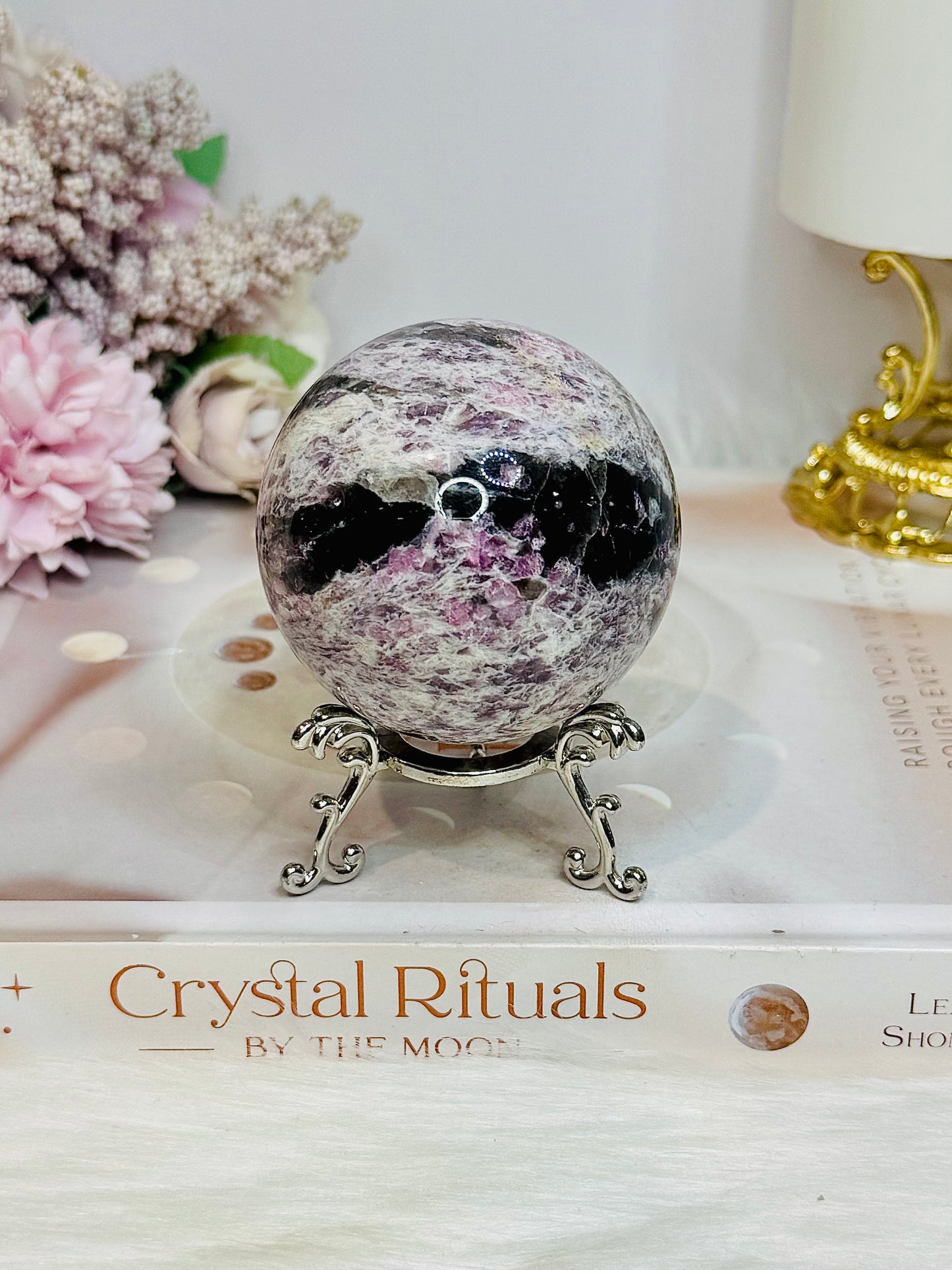 Pink Tourmaline Sphere on Stand 313g