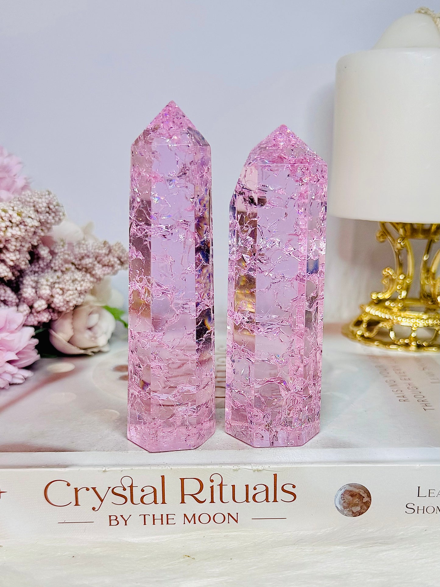 So Pretty!! Pink (dyed) Crackle Quartz Towers 11cm $40 each