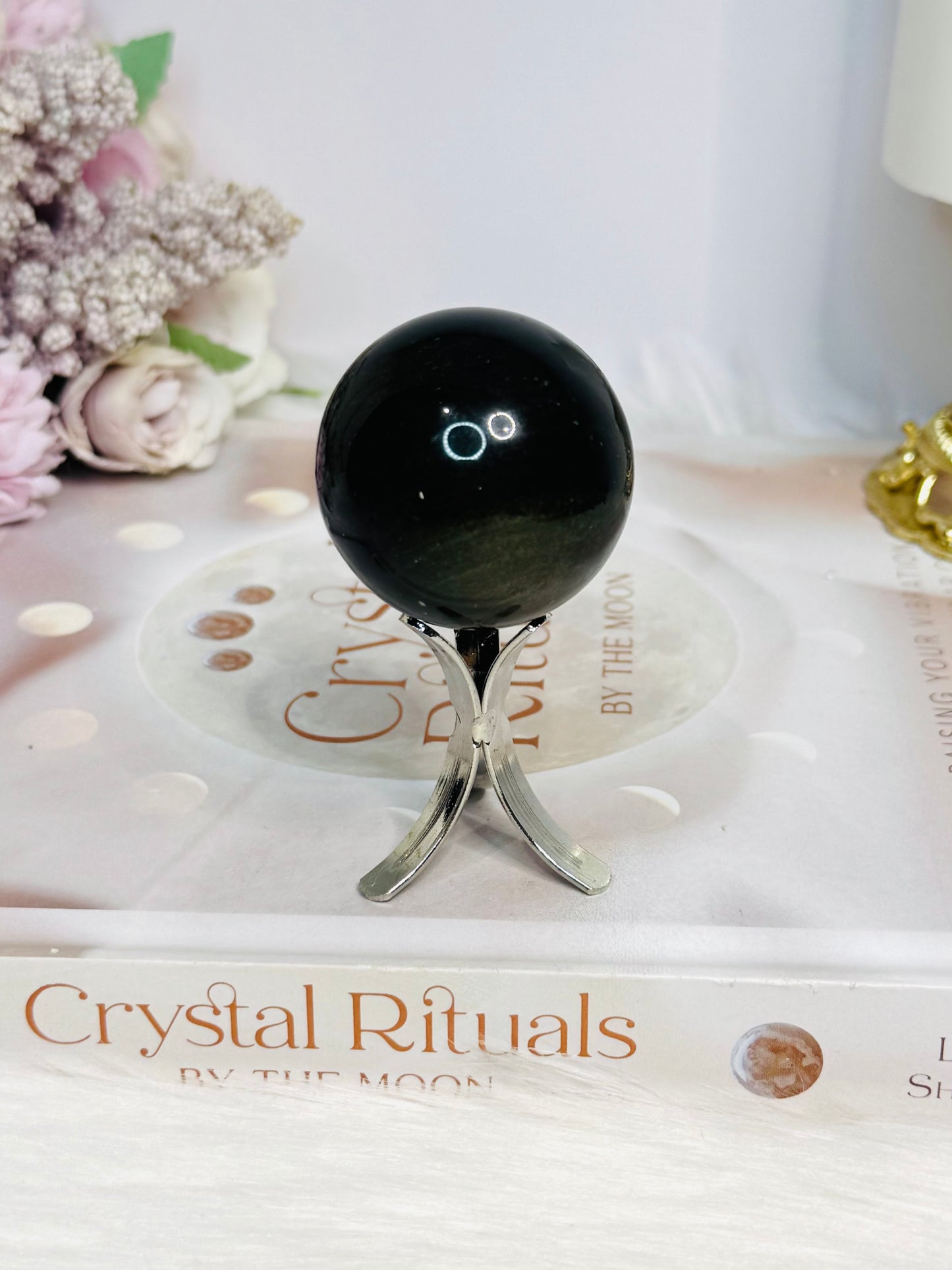 Gold Sheen Obsidian Sphere on Stand 81g