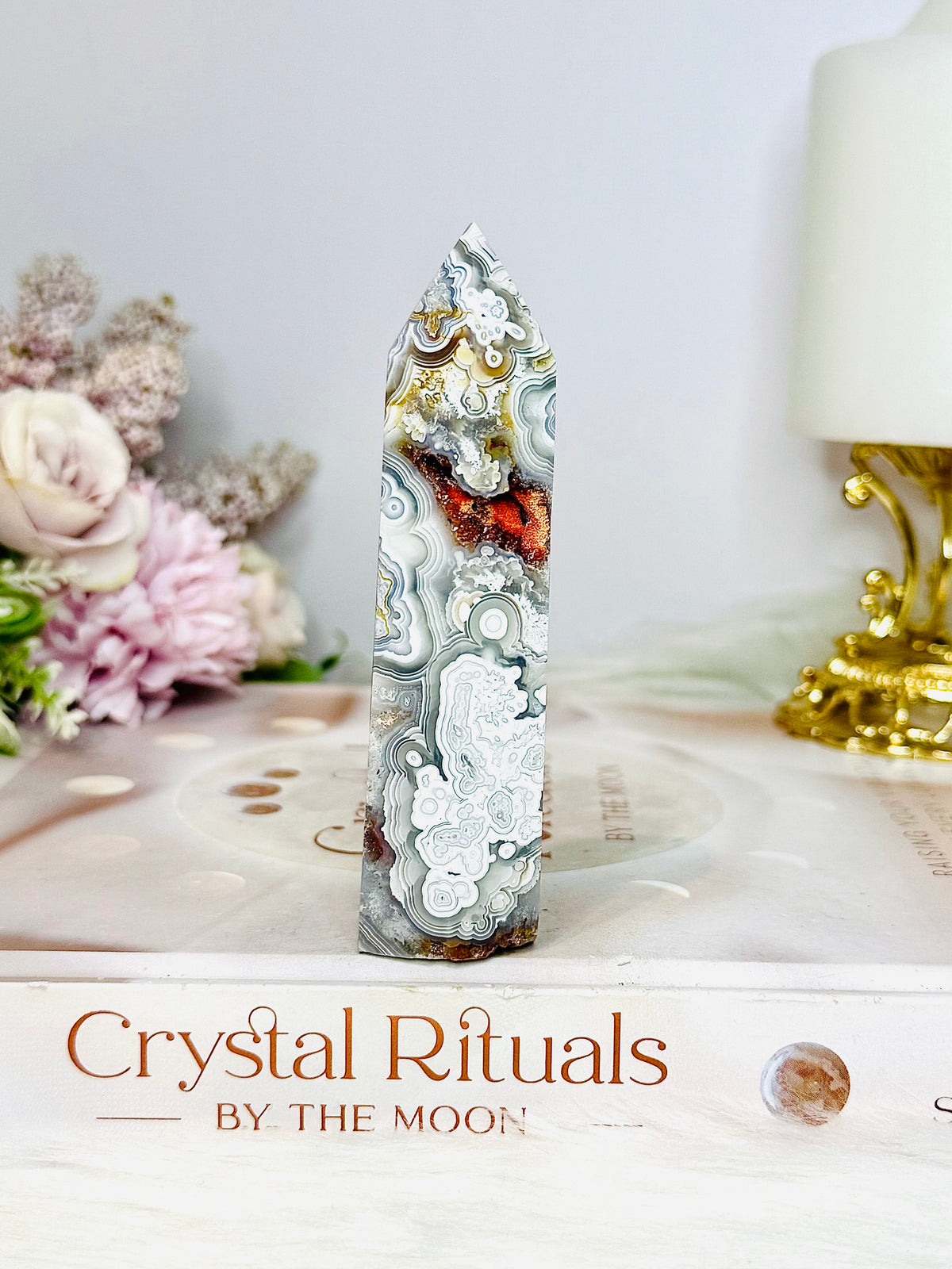 Mexican Lace Agate Druzy Tower 9.5cm