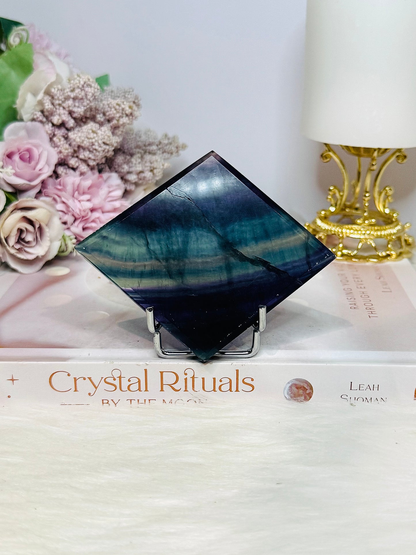 Rainbow Fluorite Diamond on Stand 10cm