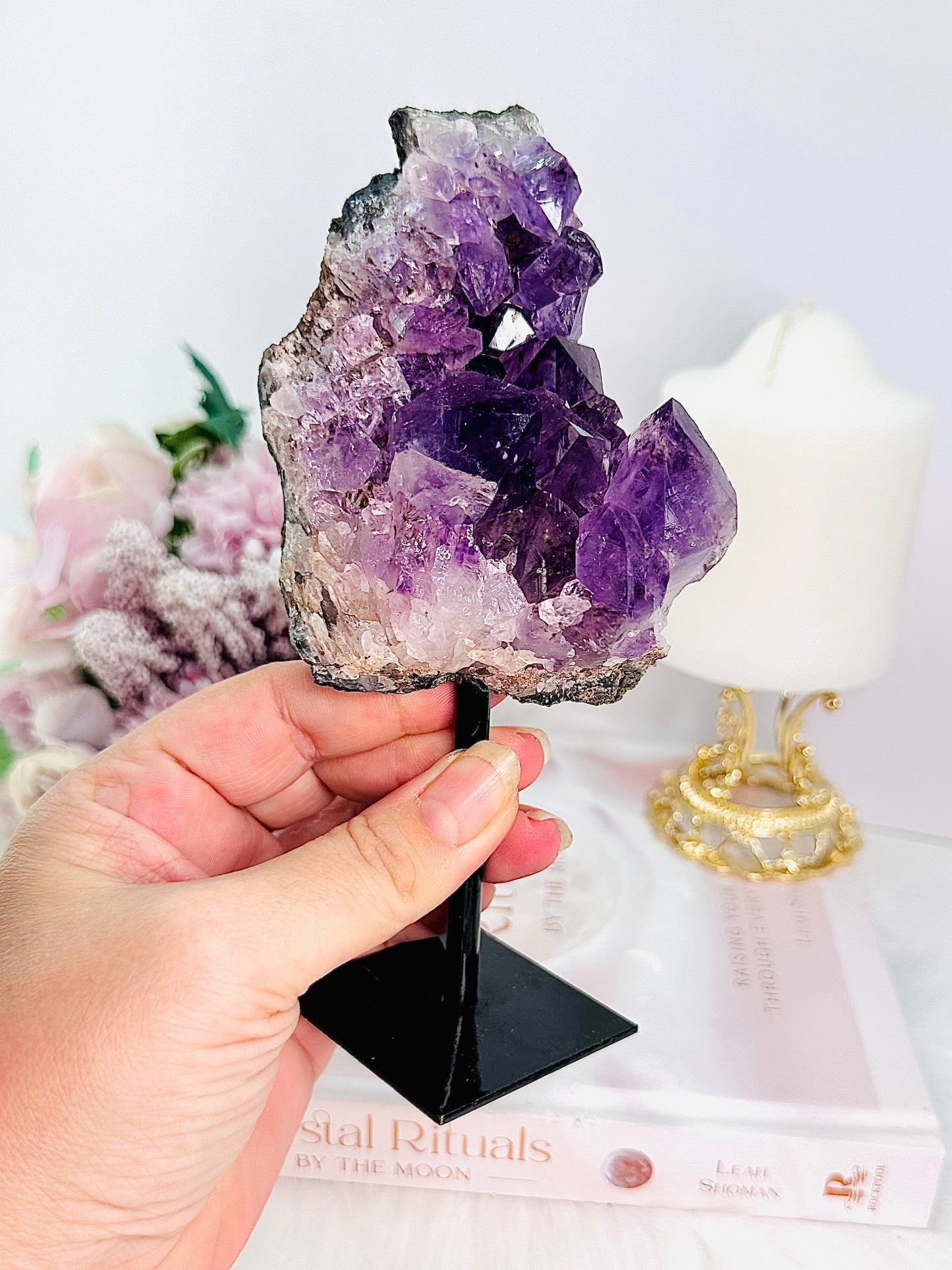 Supports Anxiety & Addiction ~ Amazing Large 17cm 418gram Druzy Amethyst Natural Cluster On Stand