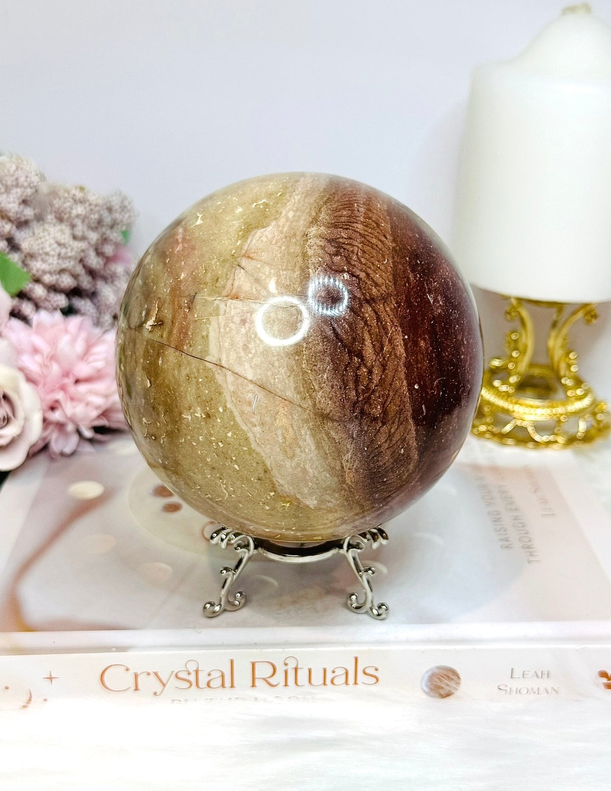 Large Chocolate Calcite Sphere On Stand 1.3KG