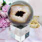 Magical & Incredible Large 821gram Perfect Druzy Agate Sphere On Stand From Brazil (Glass stand in pic is display only)