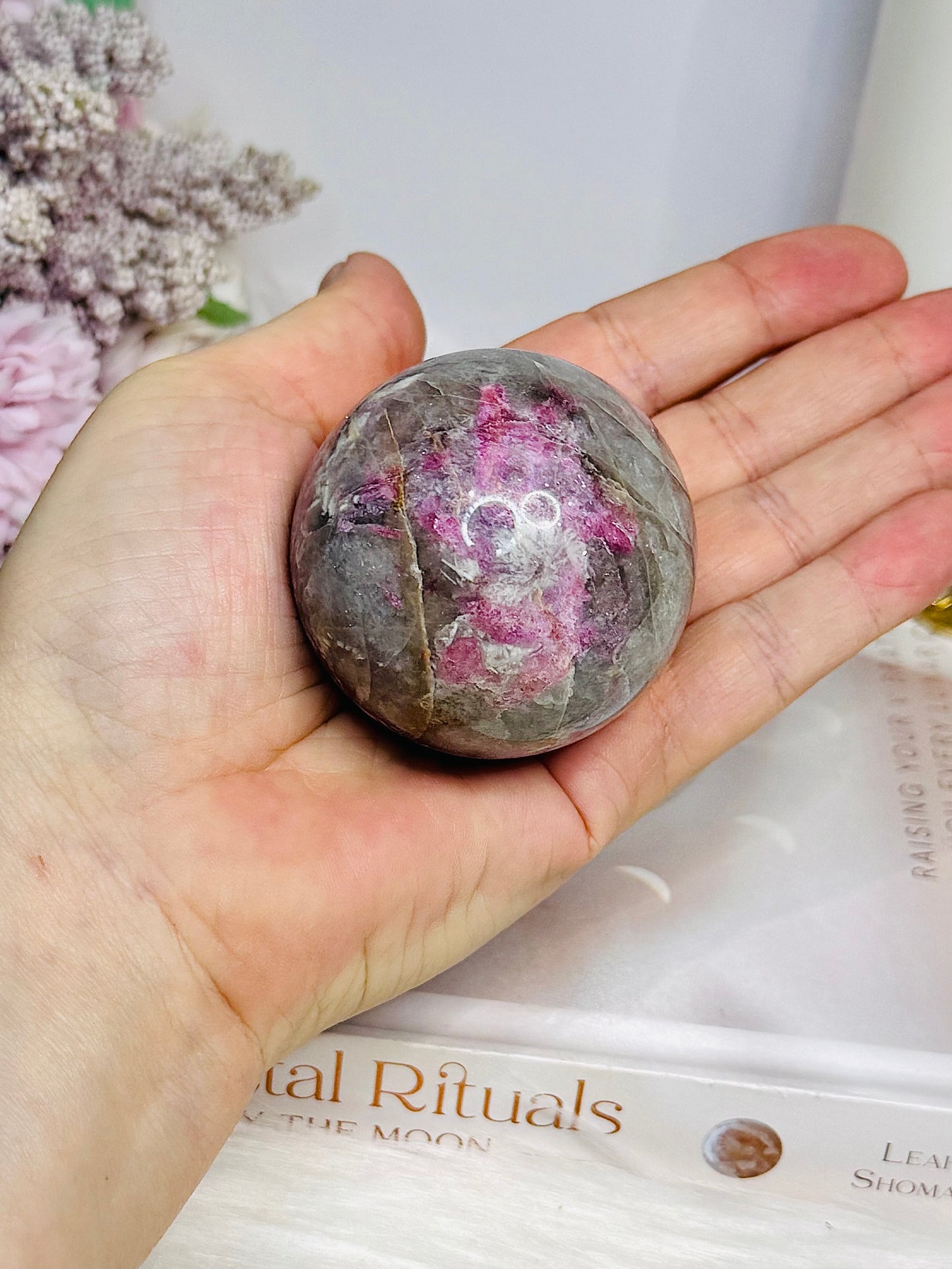 Pink Tourmaline Sphere on Stand 212g