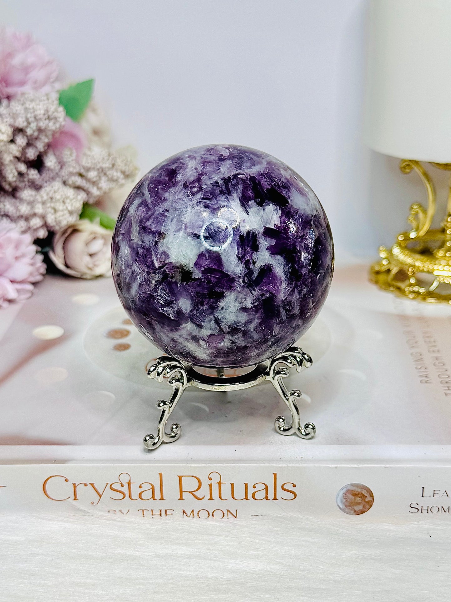 Large Lepidolite | Purple Mica Sphere on Stand 419g