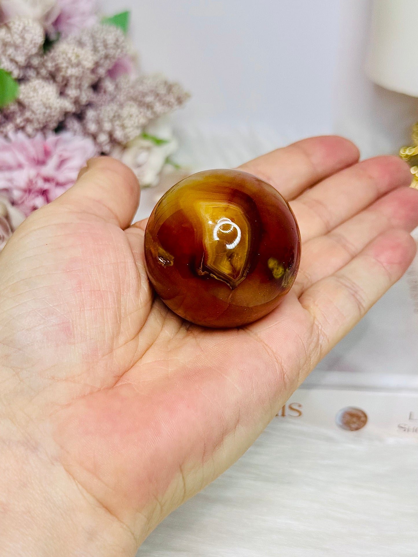 Carnelian Sphere on Gold Stand 111g