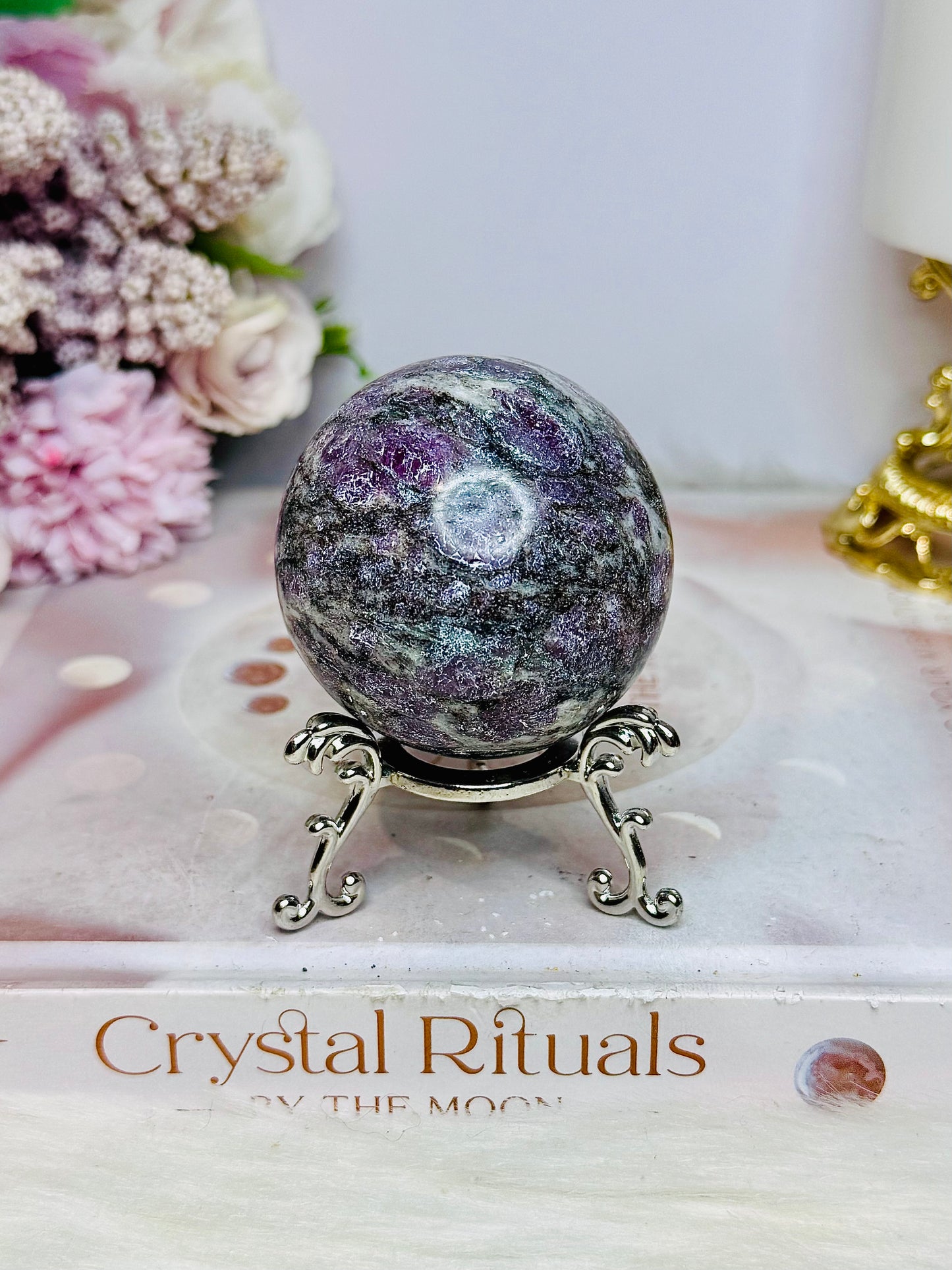 Pink Tourmaline in Matrix Sphere on Stand 222g